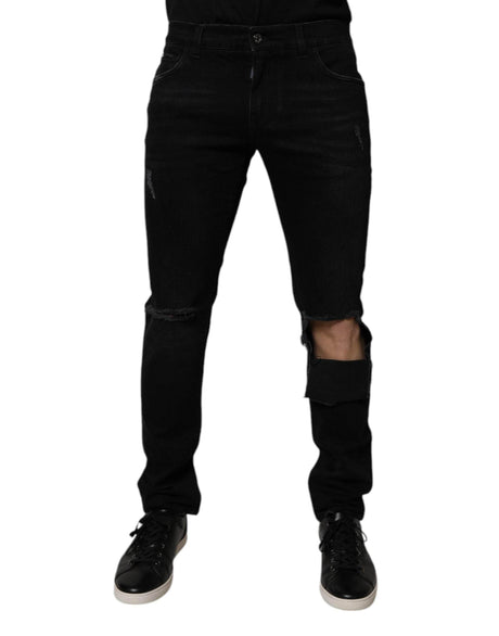 Dolce & Gabbana Black Ripped Cotton Skinny Men Denim Jeans - Hilstor