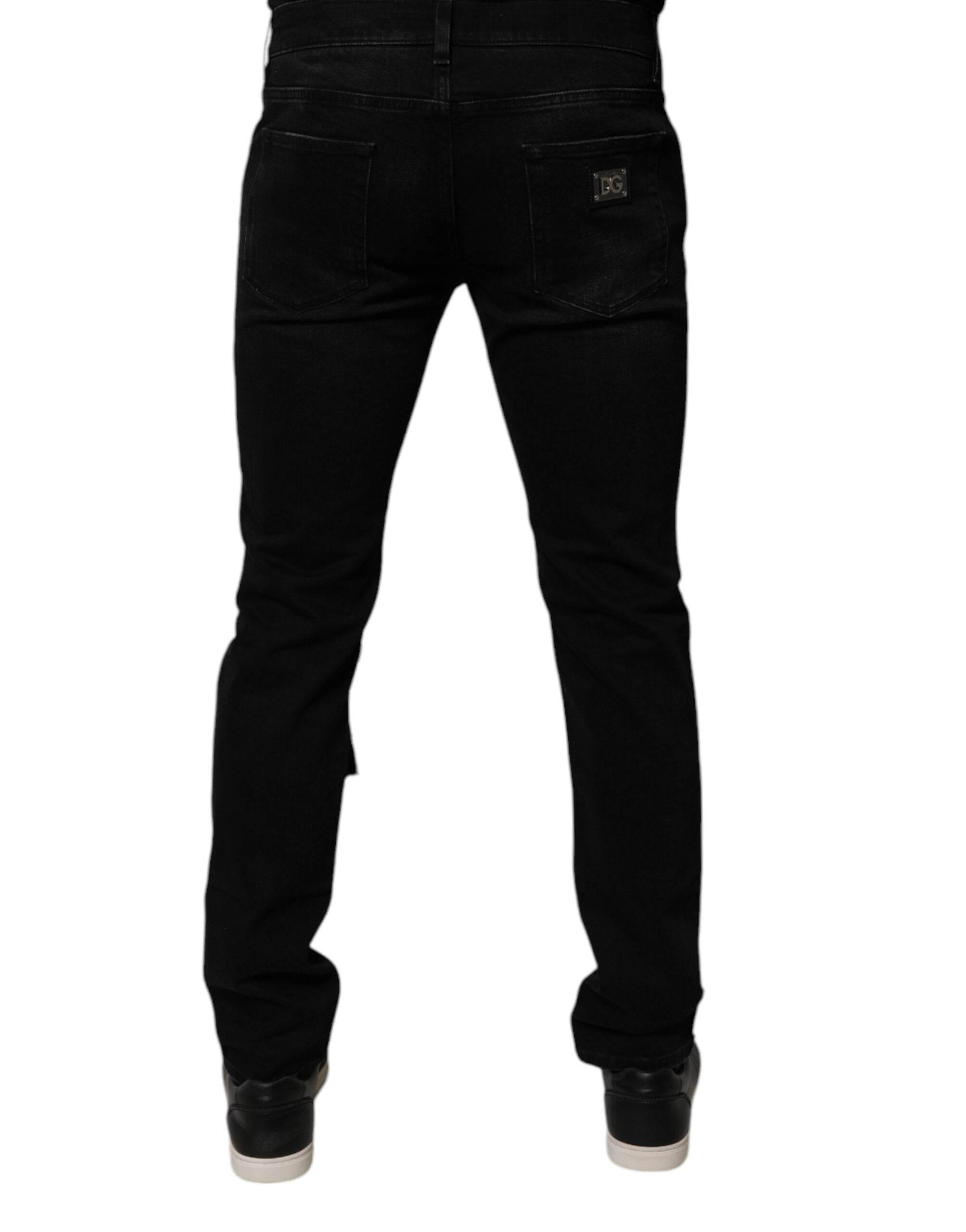 Dolce & Gabbana Black Ripped Cotton Skinny Men Denim Jeans - Hilstor