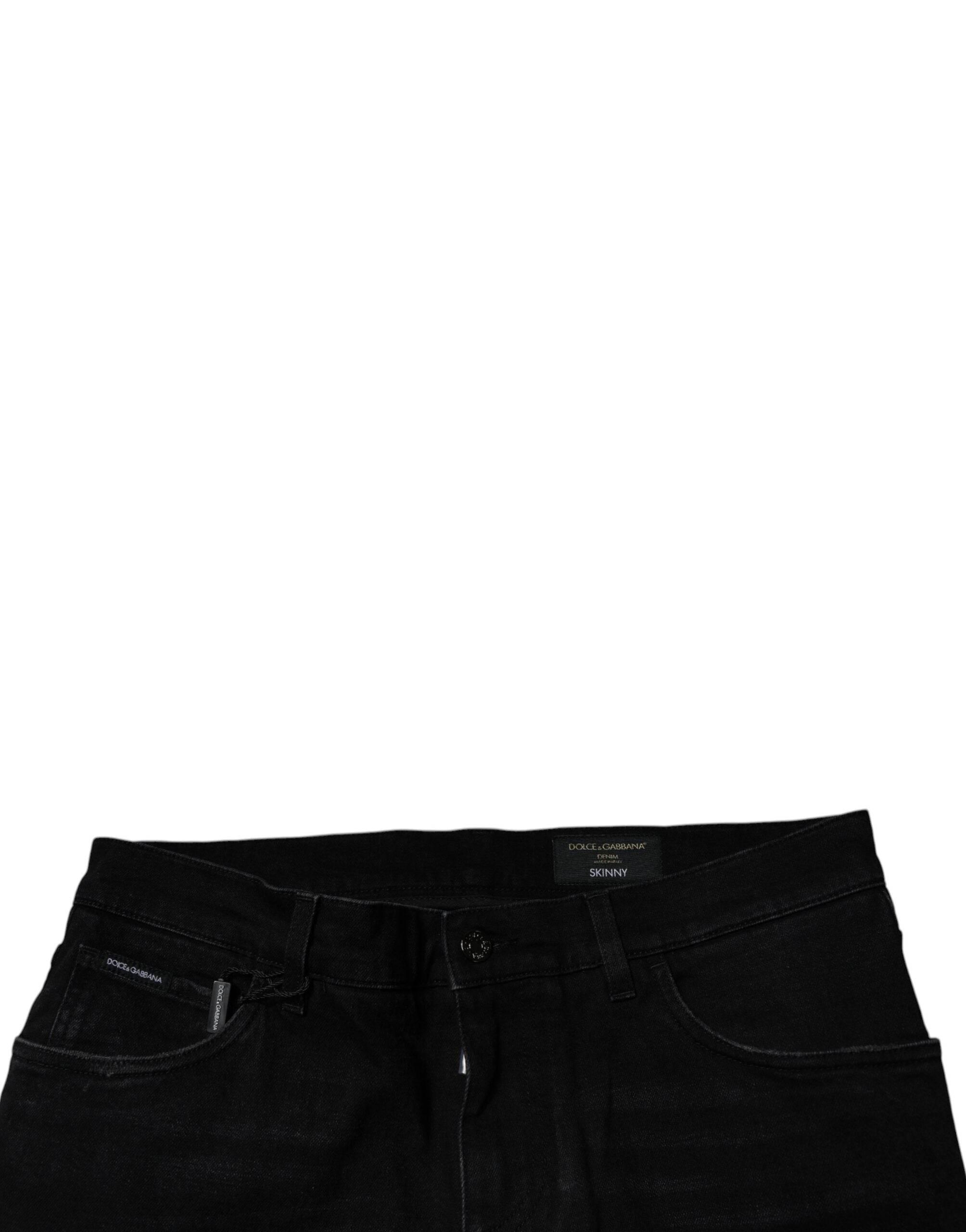 Dolce & Gabbana Black Ripped Cotton Skinny Men Denim Jeans - Hilstor