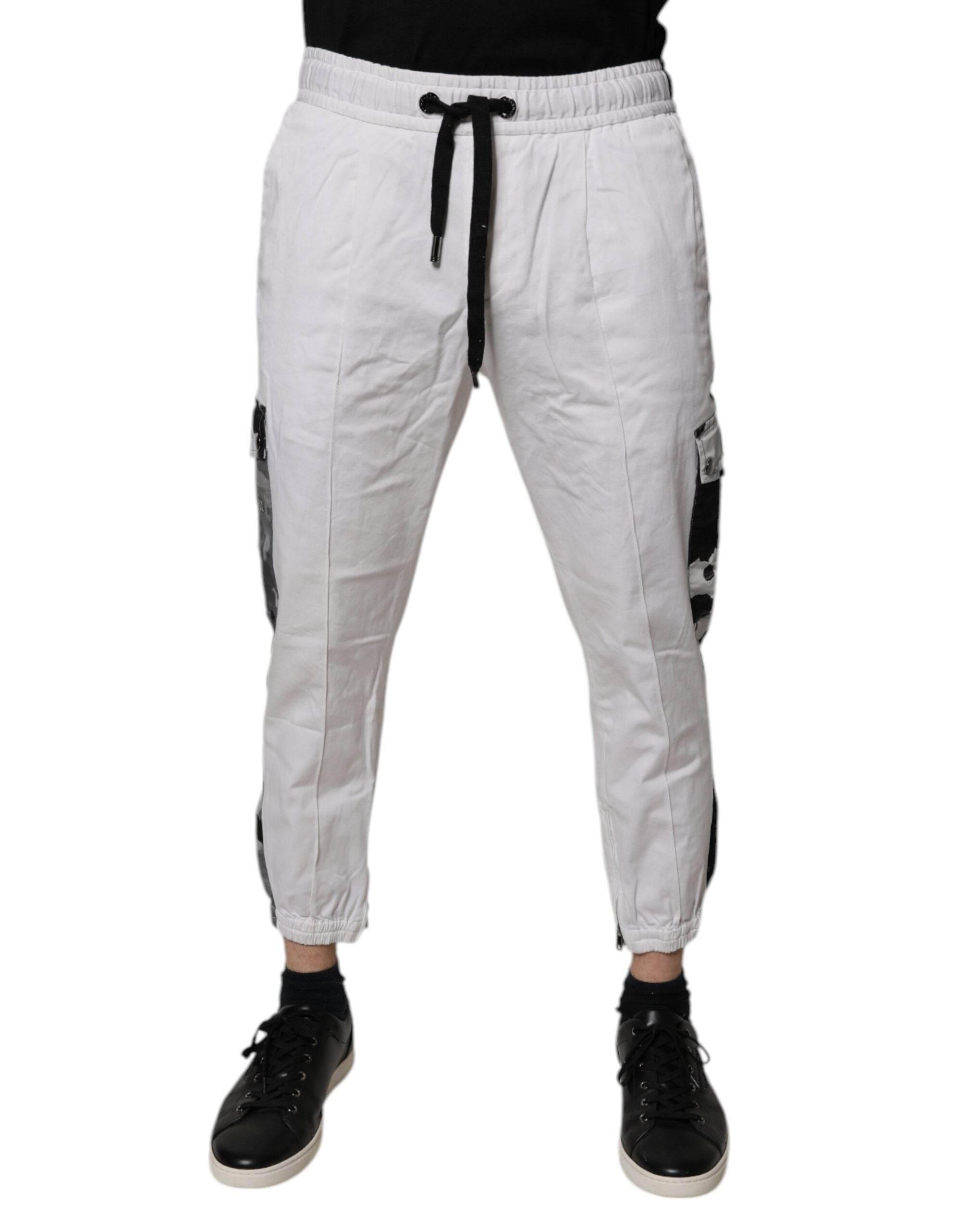 Dolce & Gabbana White Cotton Cargo Jogger Sweatpants Pants - Hilstor