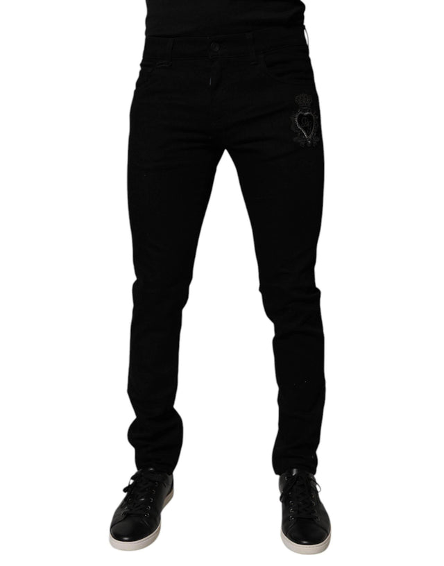 Dolce & Gabbana Black Sacred Heart Cotton Skinny Denim Jeans - Hilstor
