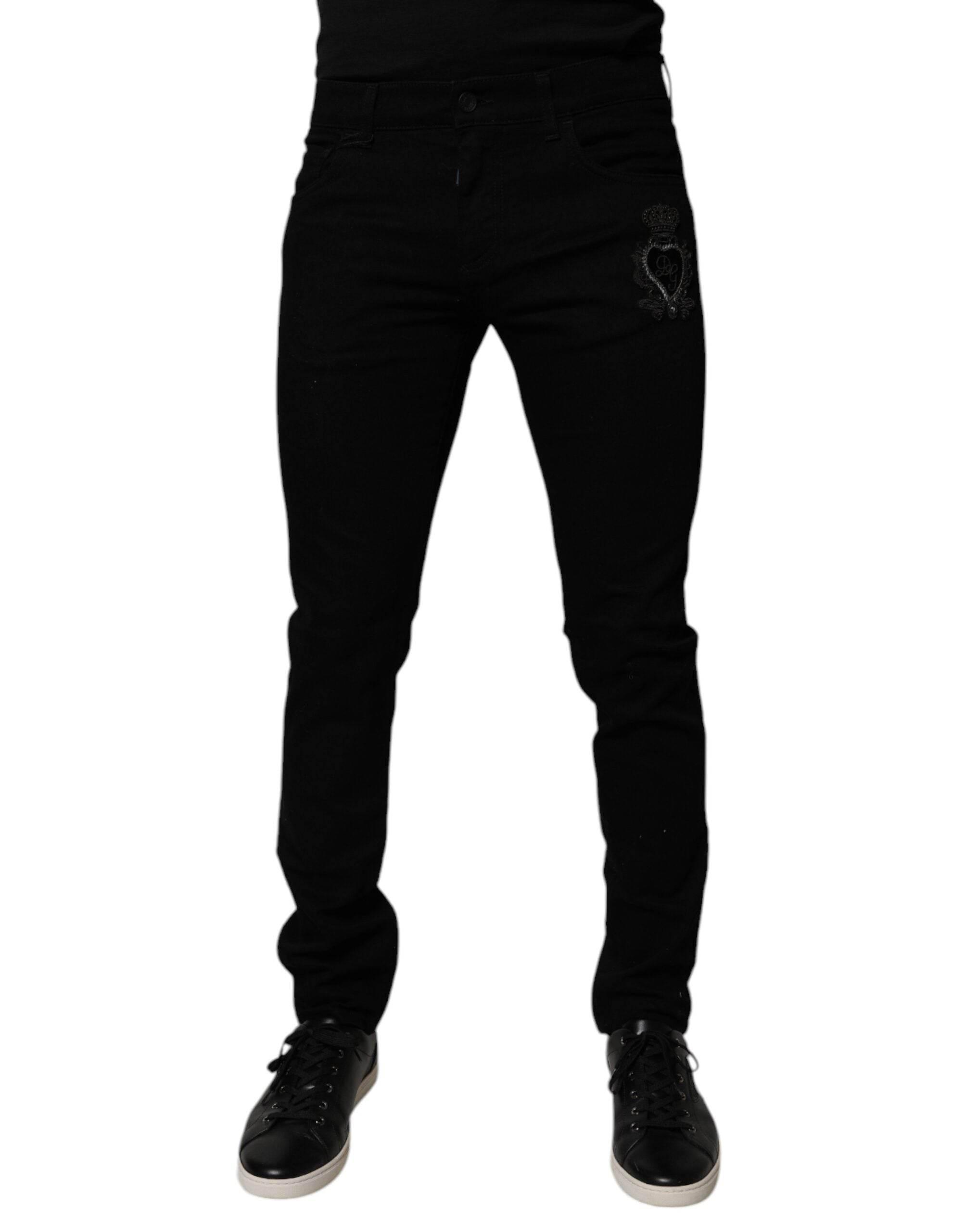 Dolce & Gabbana Black Sacred Heart Cotton Skinny Denim Jeans - Hilstor