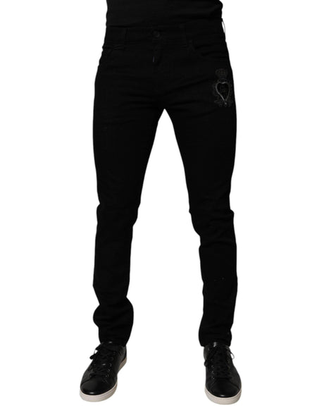 Dolce & Gabbana Black Sacred Heart Cotton Skinny Denim Jeans - Hilstor
