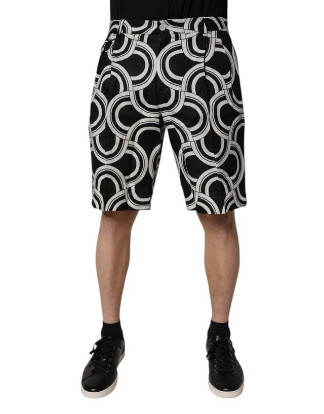 Dolce & Gabbana Black White Linen Bermuda Shorts - Hilstor