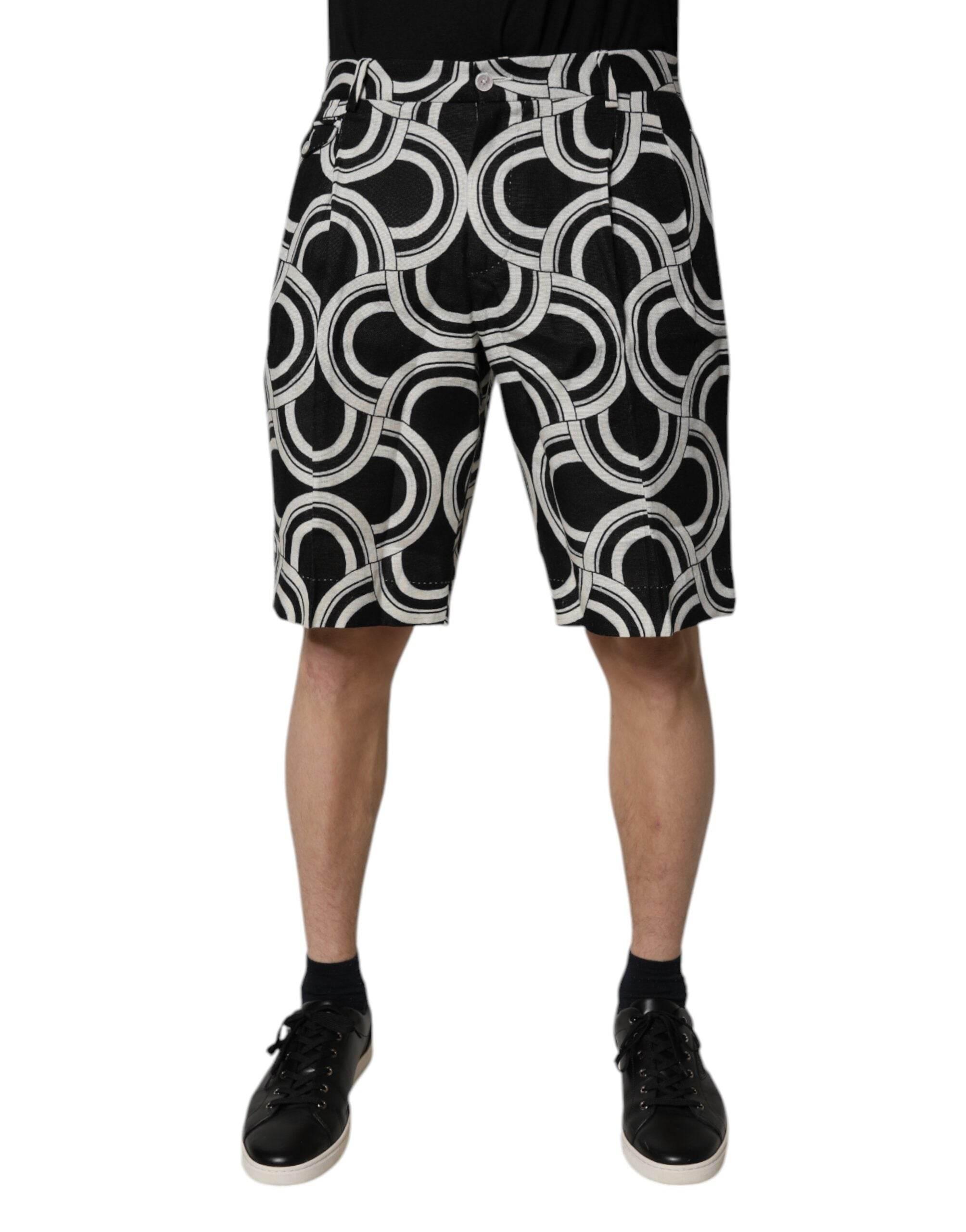 Dolce & Gabbana Black White Linen Bermuda Shorts - Hilstor