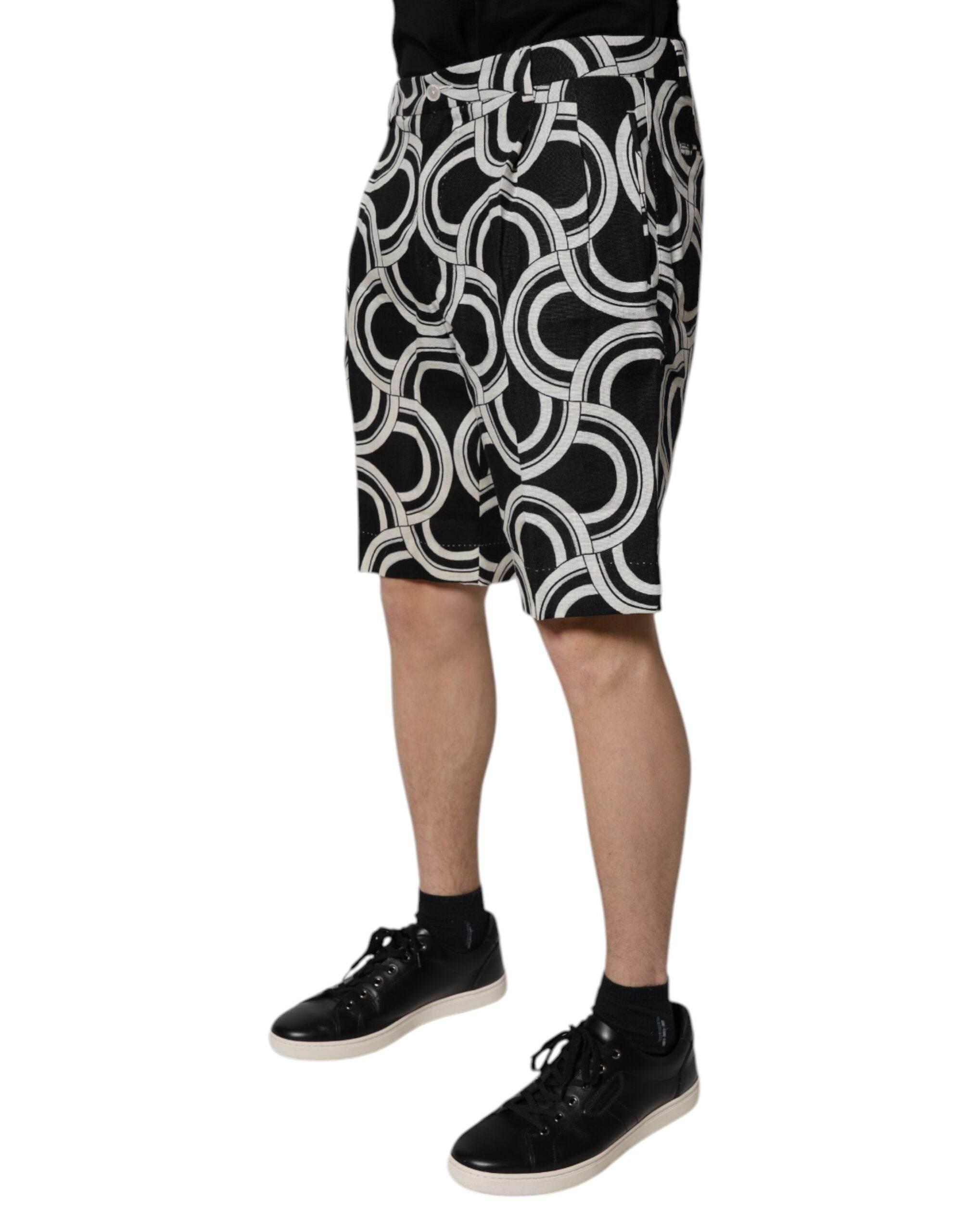 Dolce & Gabbana Black White Linen Bermuda Shorts - Hilstor