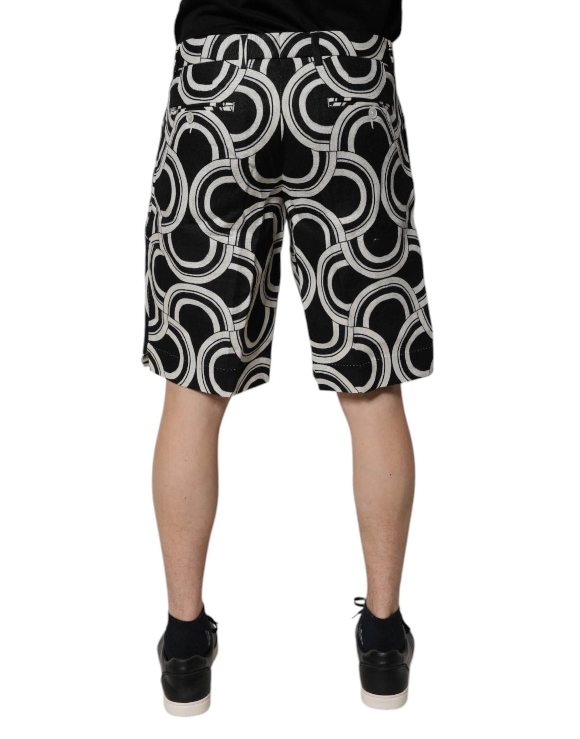 Dolce & Gabbana Black White Linen Bermuda Shorts - Hilstor