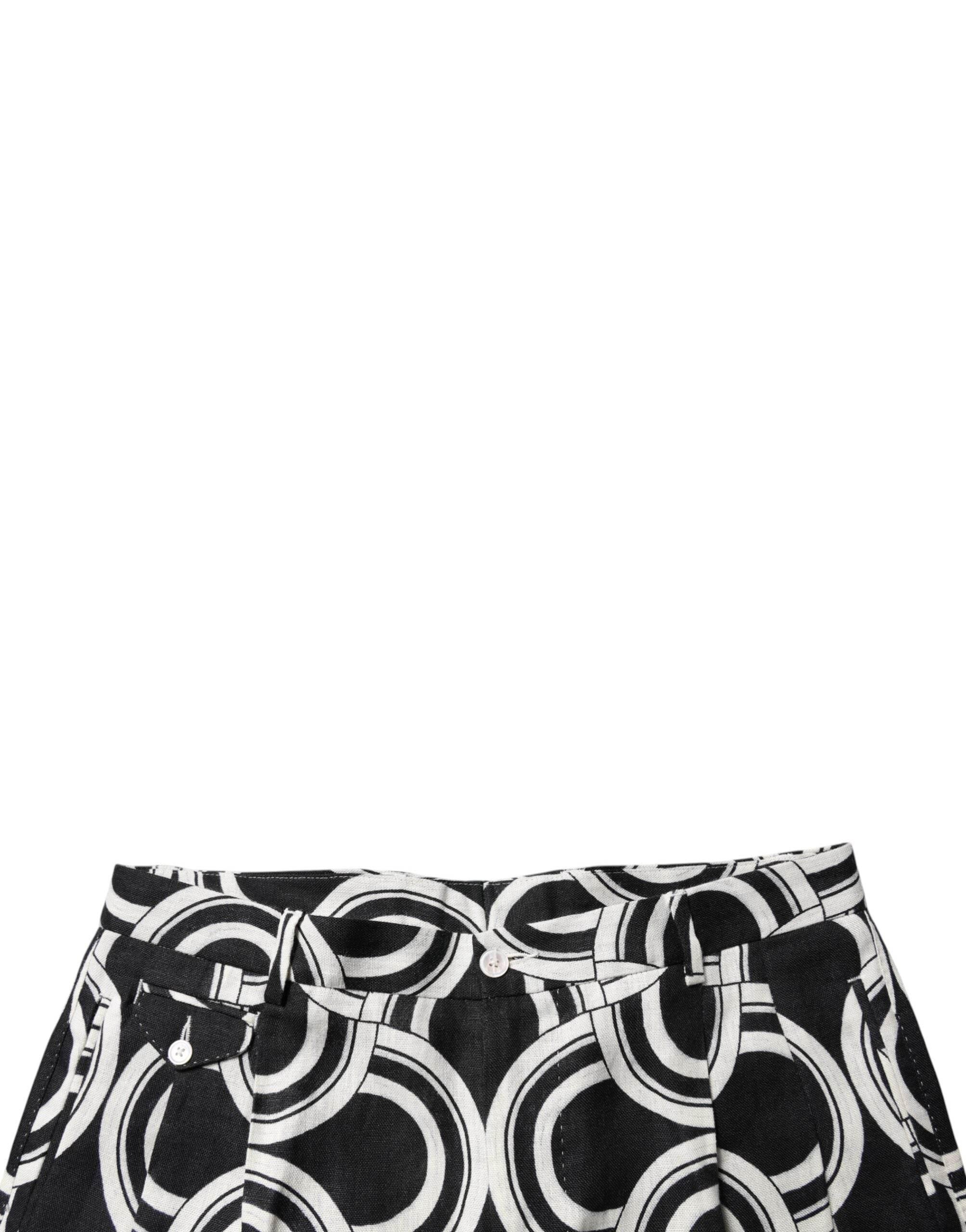 Dolce & Gabbana Black White Linen Bermuda Shorts - Hilstor