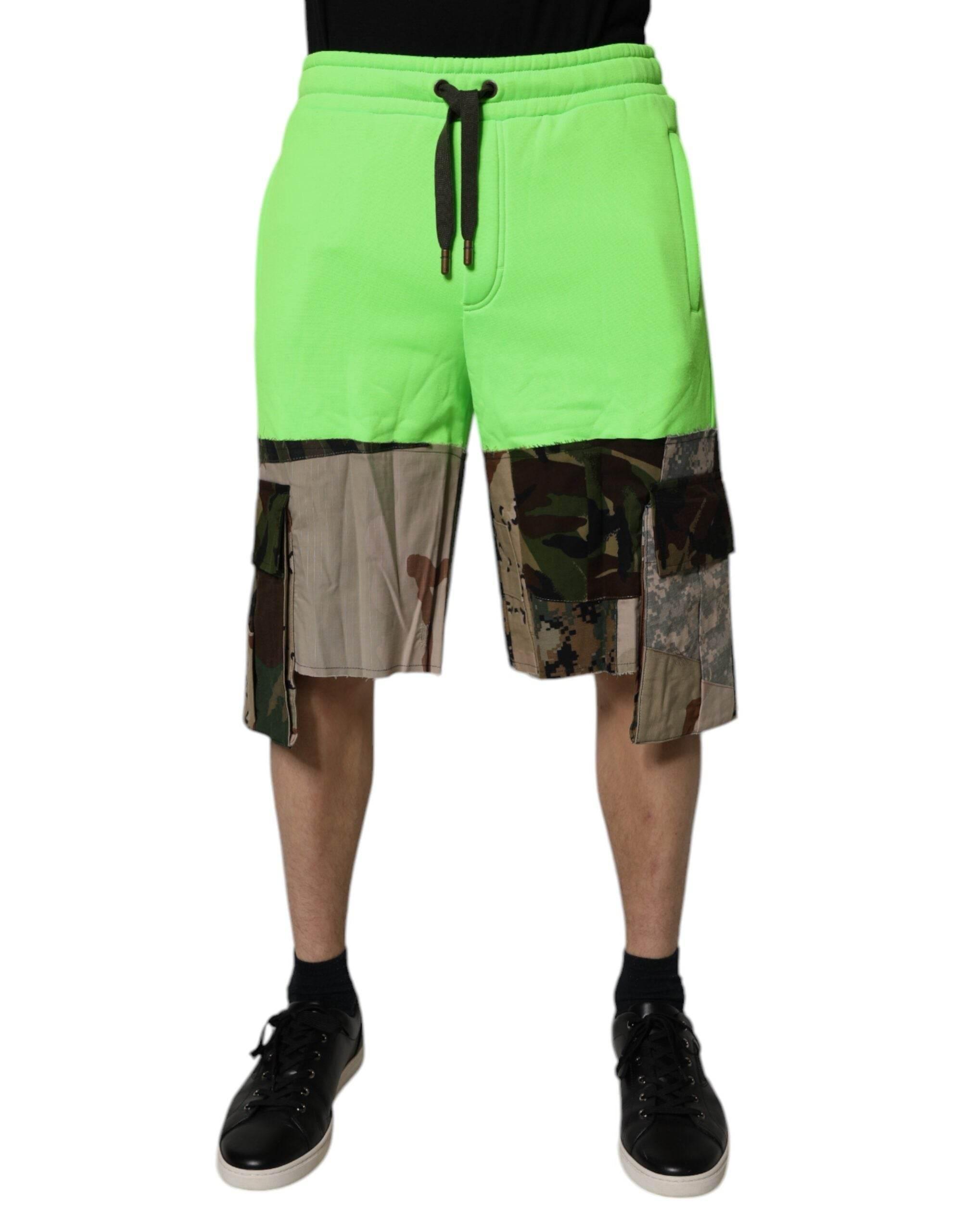 Dolce & Gabbana Green Patchwork Camouflage Men Cargo Shorts - Hilstor