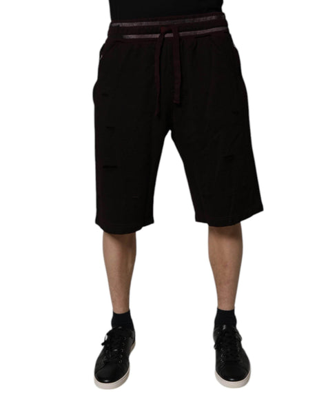 Dolce & Gabbana Maroon Cotton Logo Plaque Men Bermuda Shorts - Hilstor