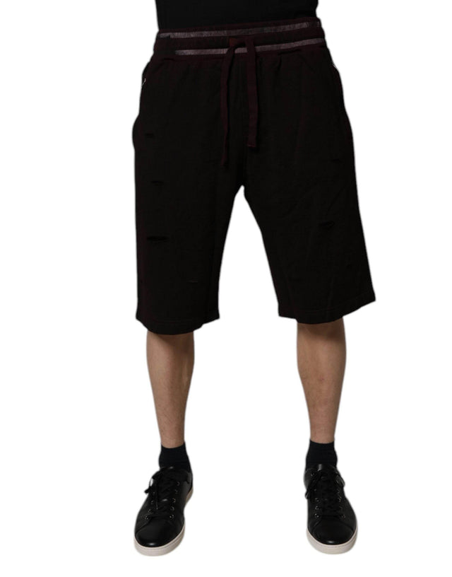 Dolce & Gabbana Maroon Cotton Logo Plaque Men Bermuda Shorts - Hilstor