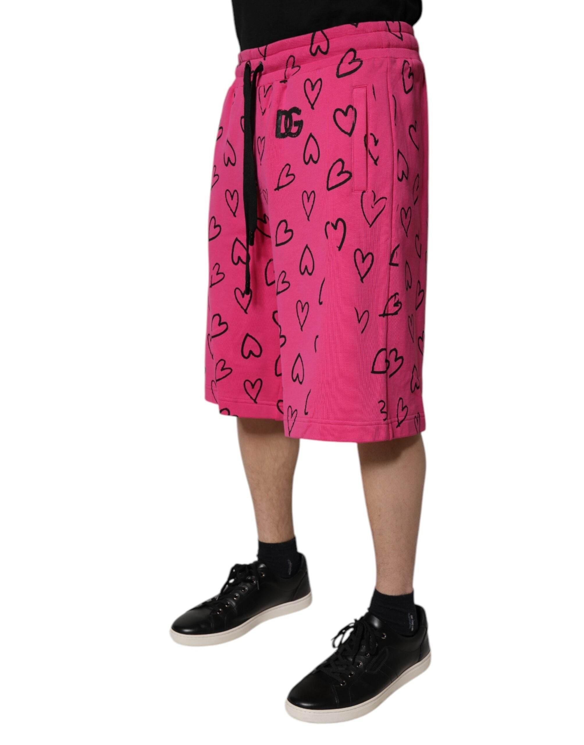 Dolce & Gabbana Pink Cotton Heart Print Bermuda Shorts - Hilstor