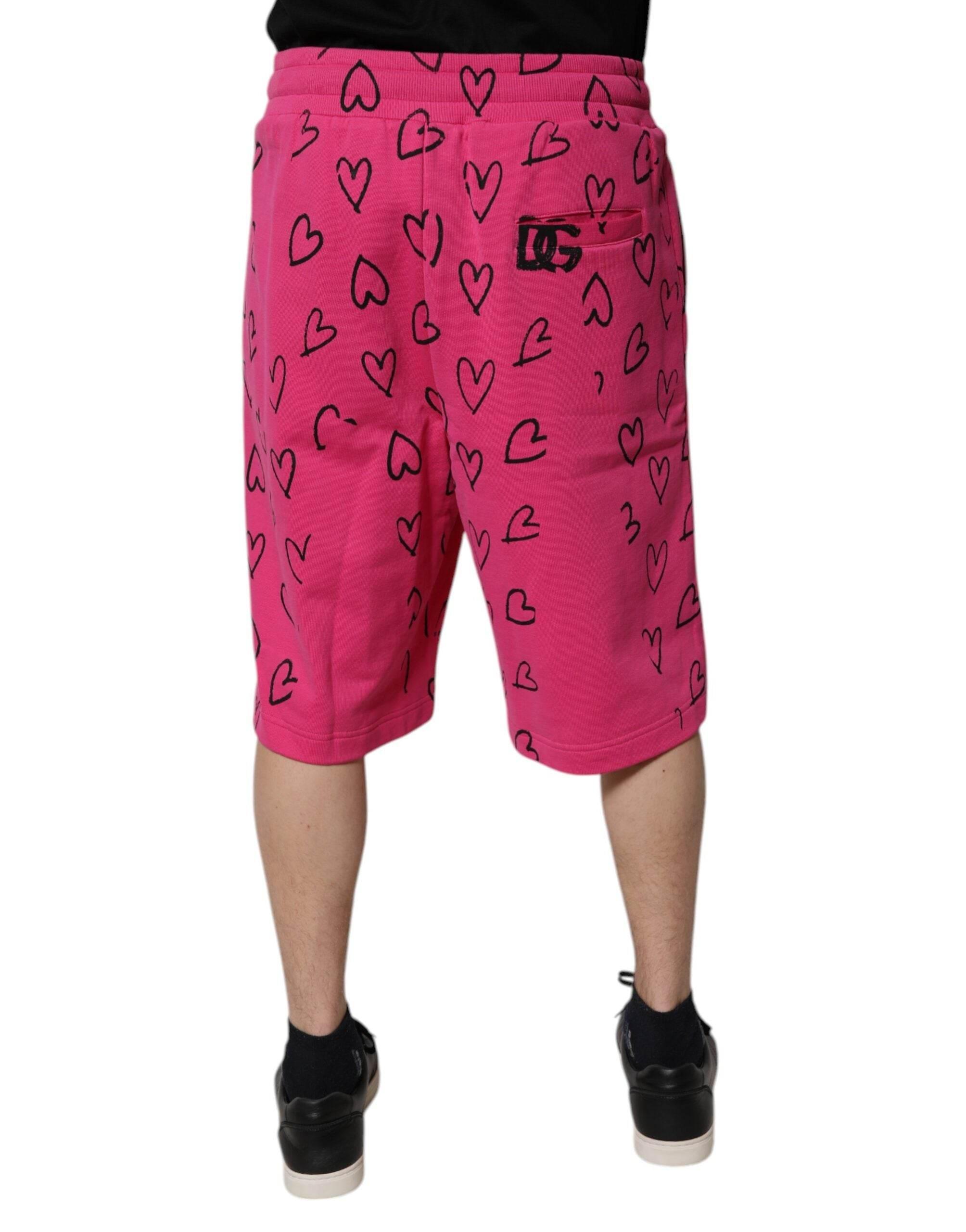 Dolce & Gabbana Pink Cotton Heart Print Bermuda Shorts - Hilstor