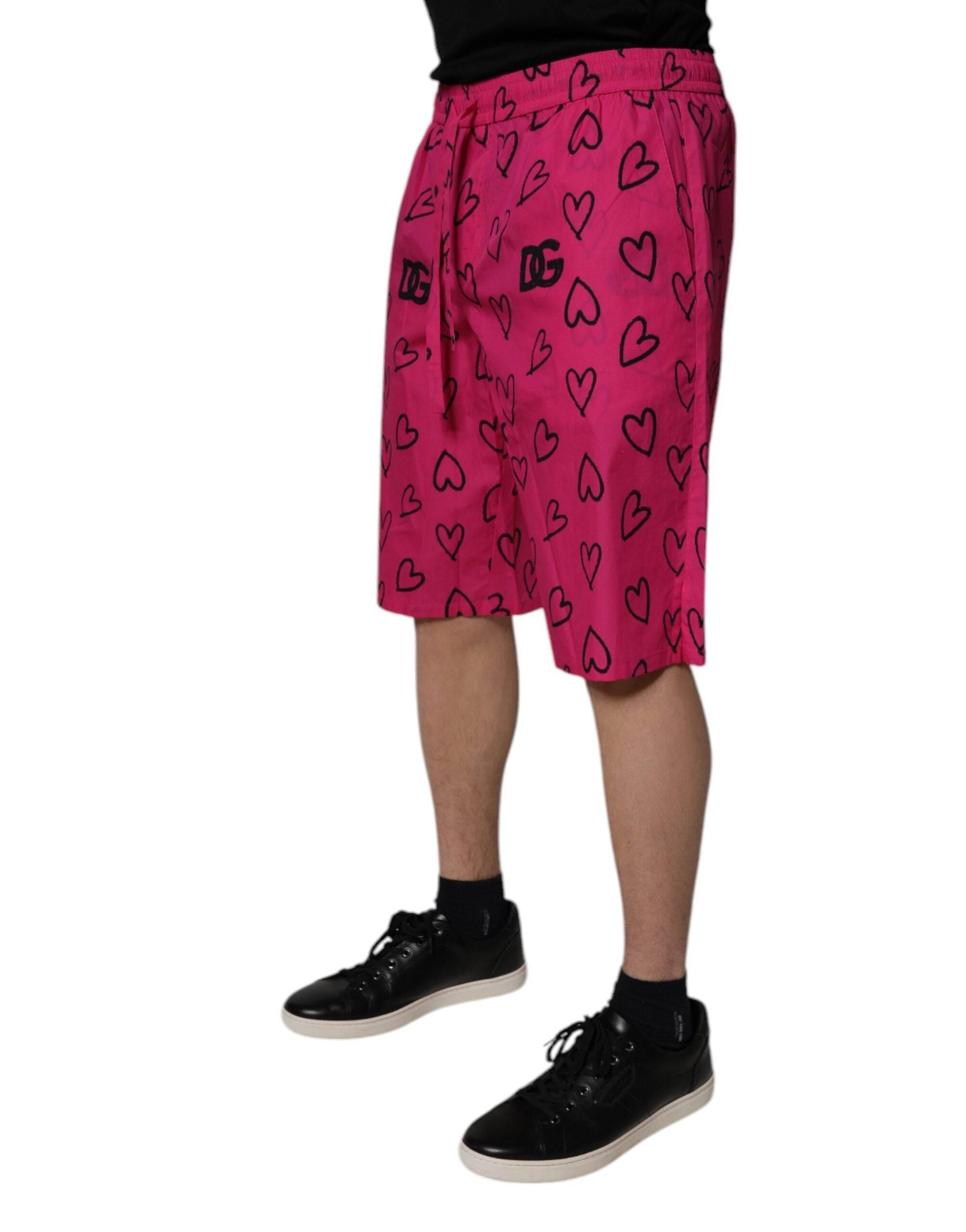 Dolce & Gabbana Pink Cotton Heart Print Bermuda Shorts - Hilstor