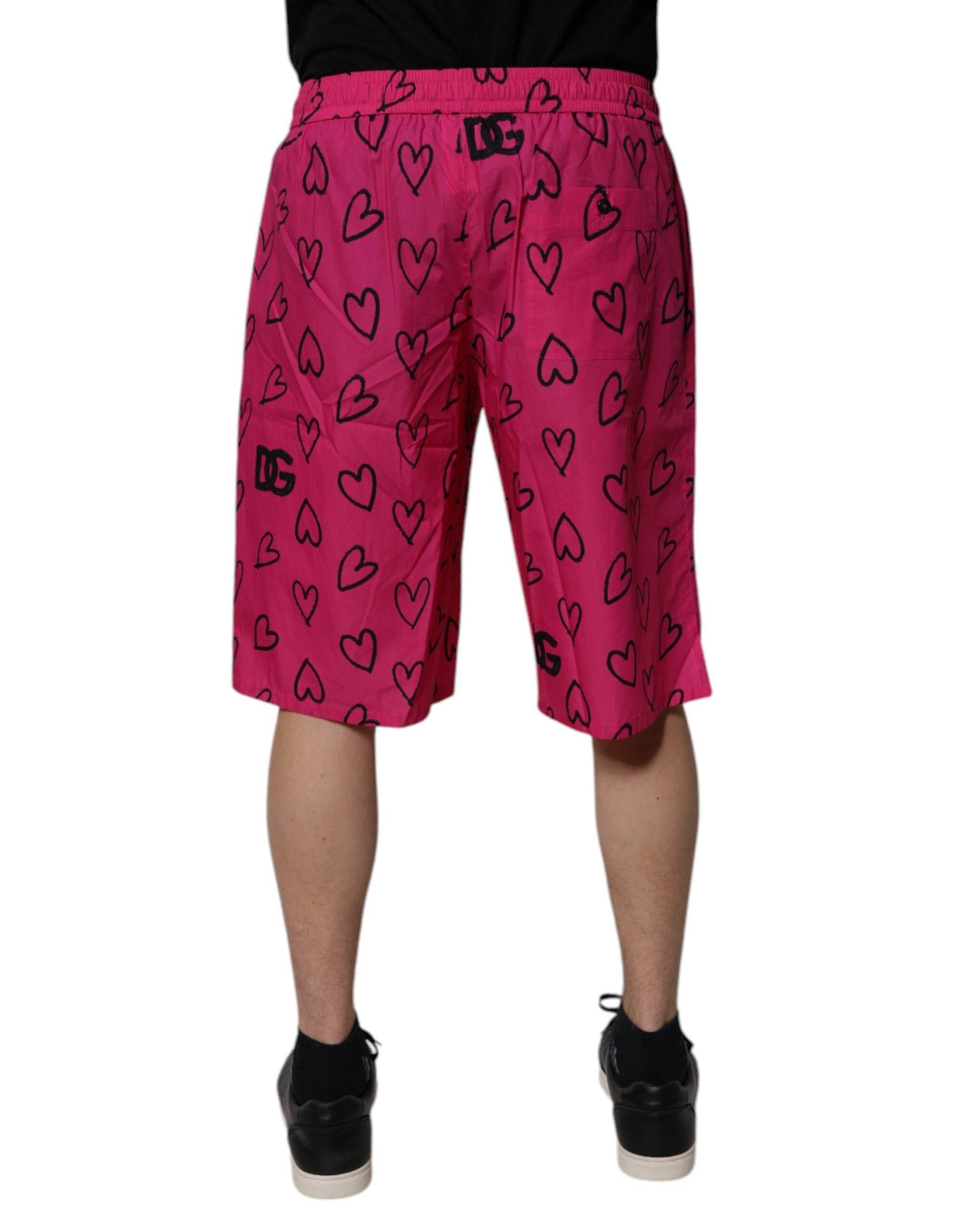 Dolce & Gabbana Pink Cotton Heart Print Bermuda Shorts - Hilstor