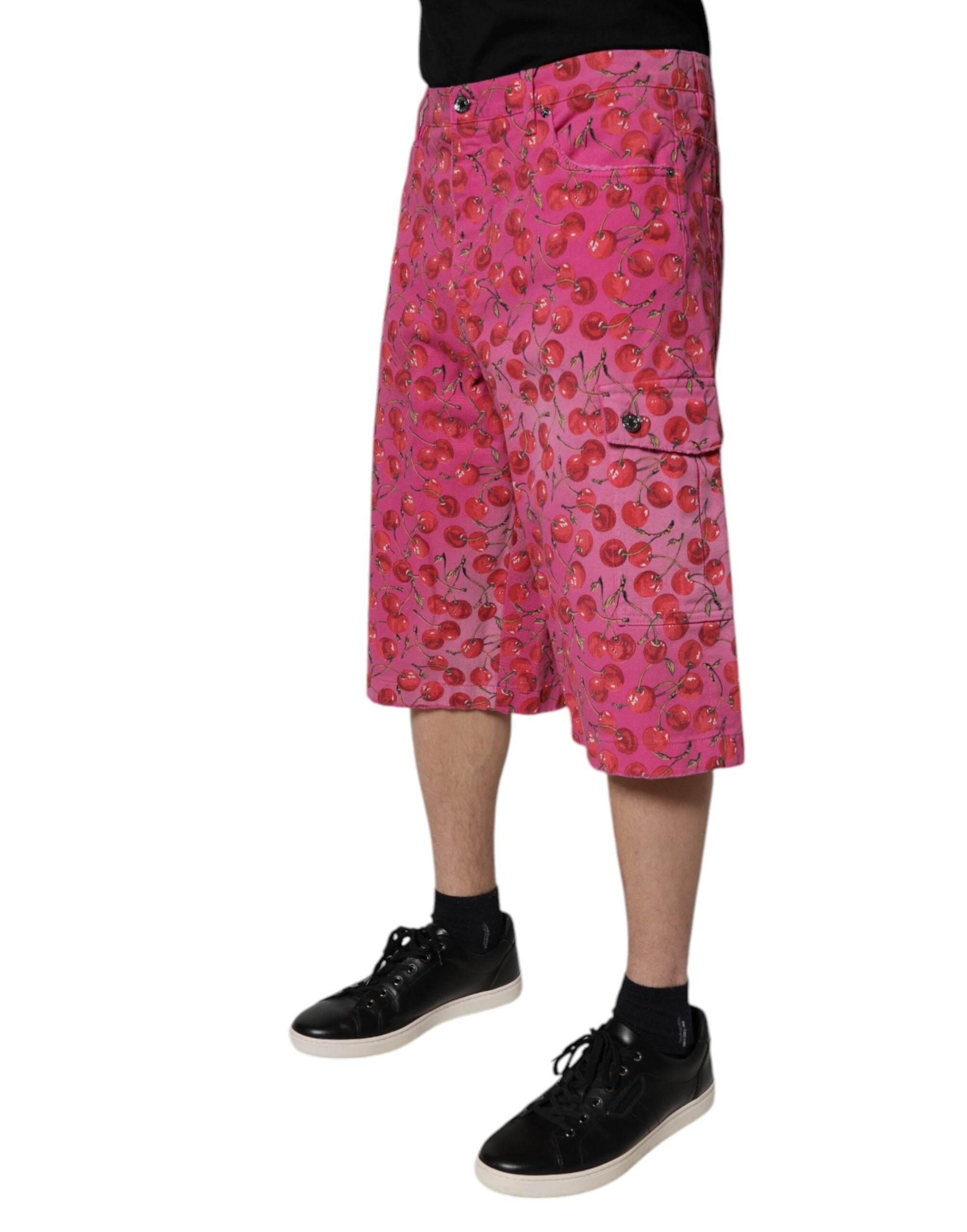 Dolce & Gabbana Pink Cherry Print Cargo Cotton Shorts - Hilstor