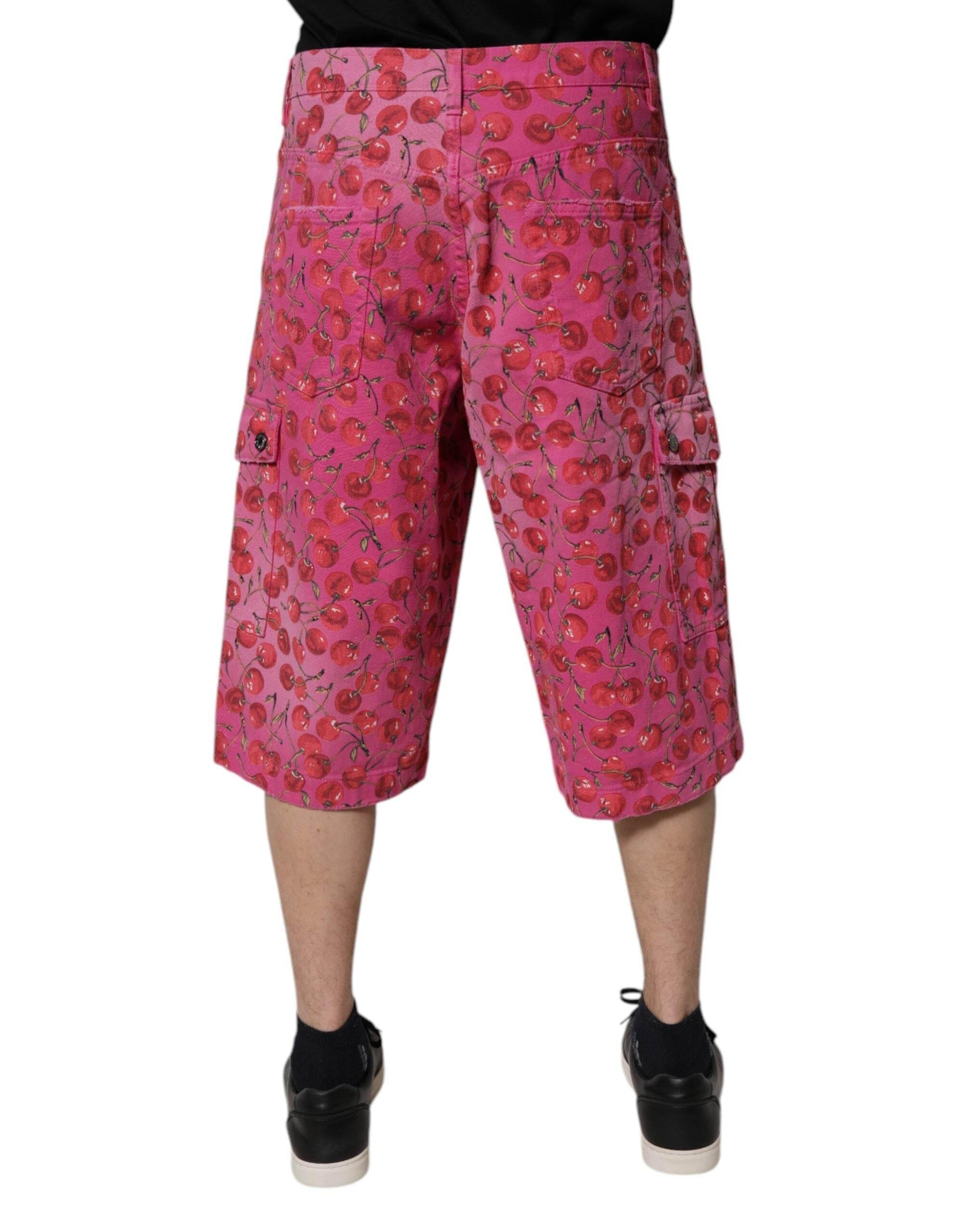Dolce & Gabbana Pink Cherry Print Cargo Cotton Shorts - Hilstor