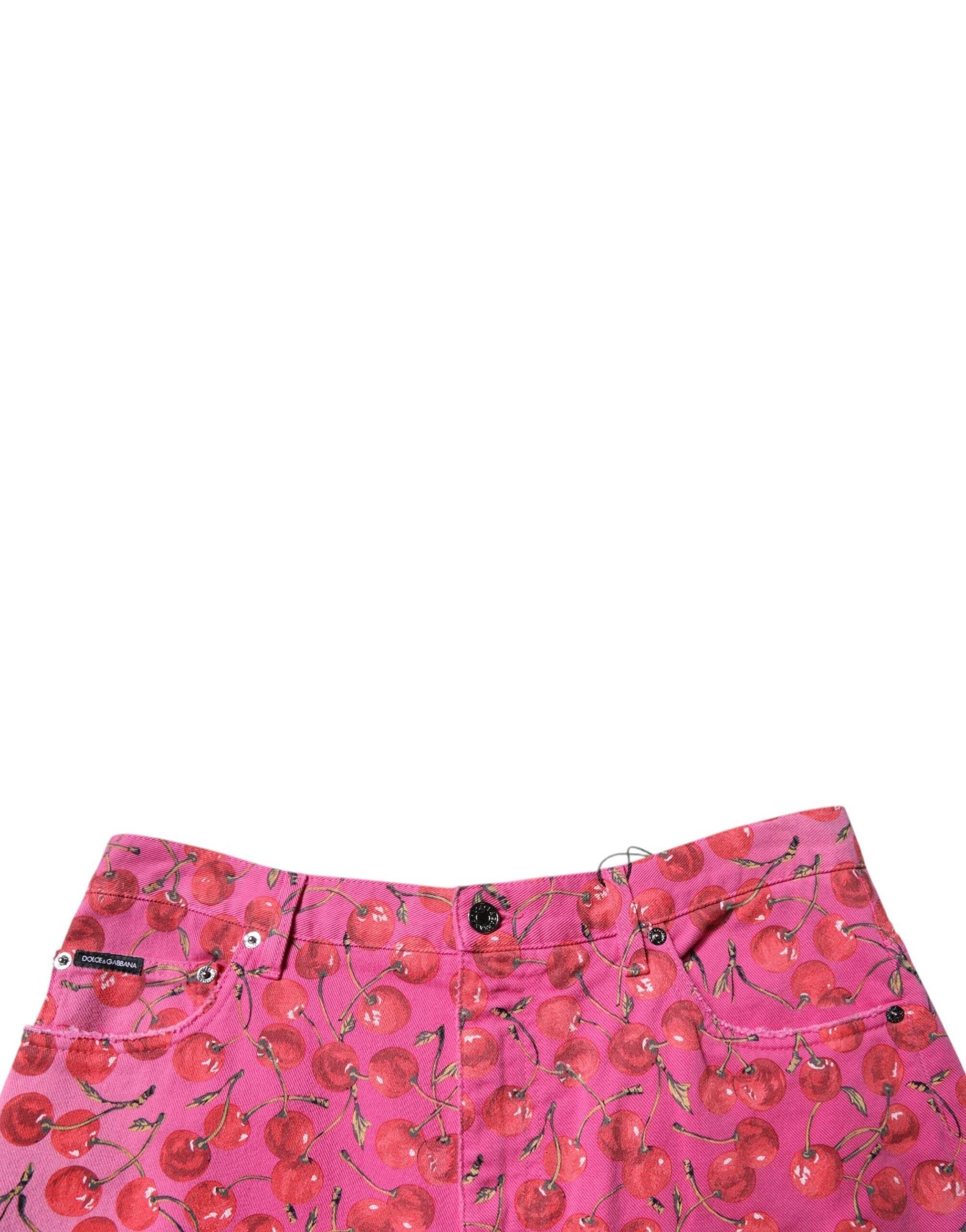 Dolce & Gabbana Pink Cherry Print Cargo Cotton Shorts - Hilstor