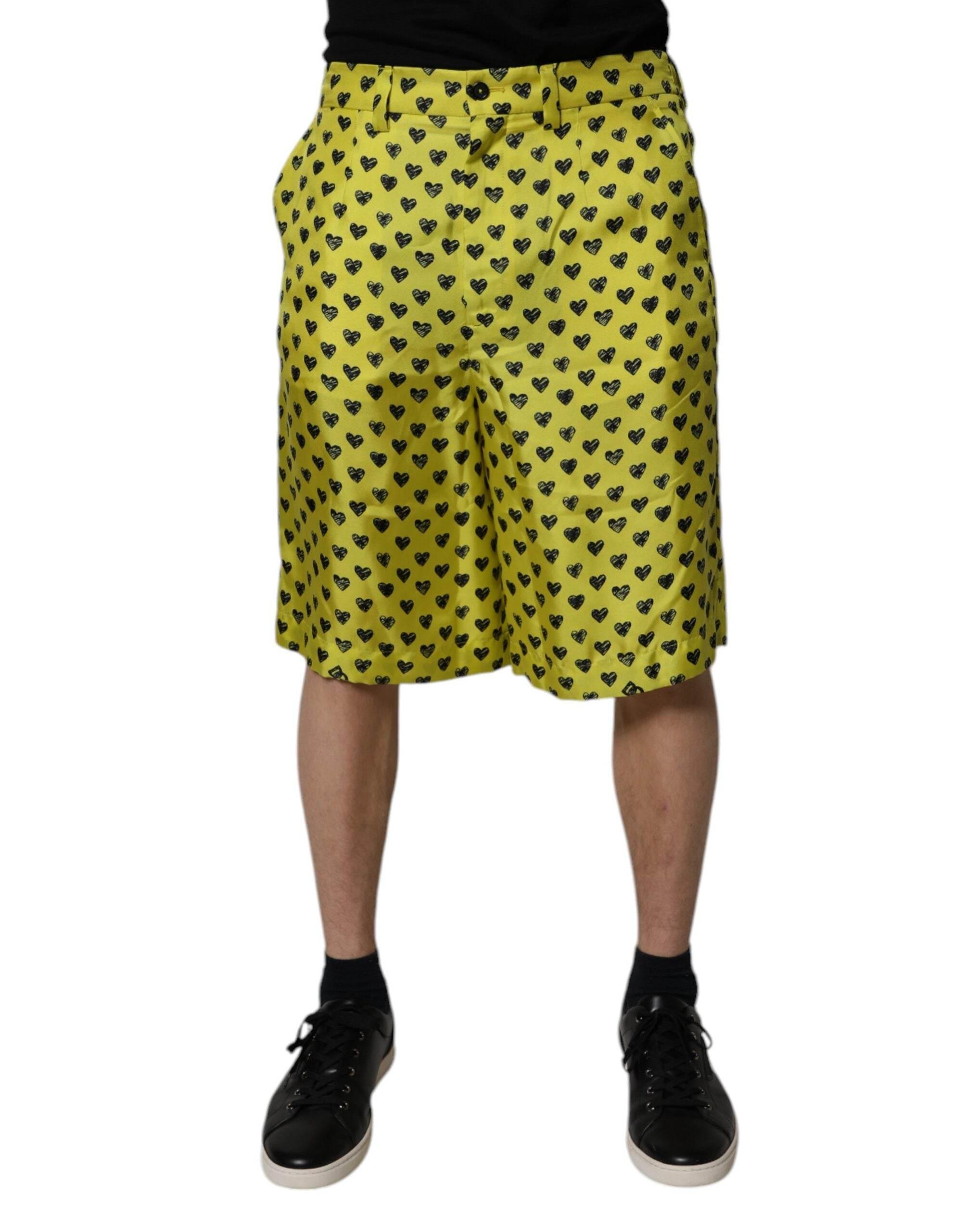 Dolce & Gabbana Green Silk Heart Print Bermuda Shorts - Hilstor