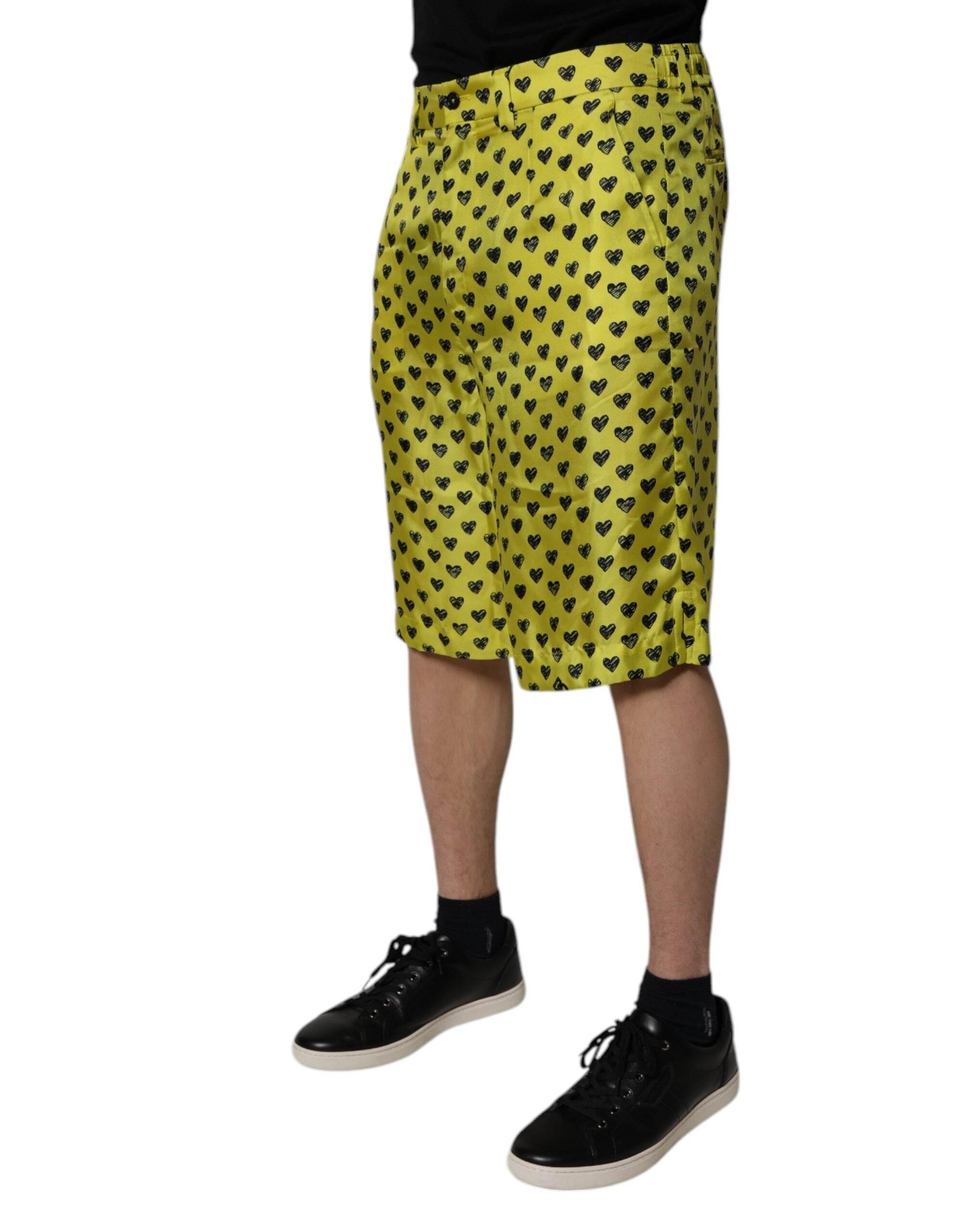 Dolce & Gabbana Green Silk Heart Print Bermuda Shorts - Hilstor