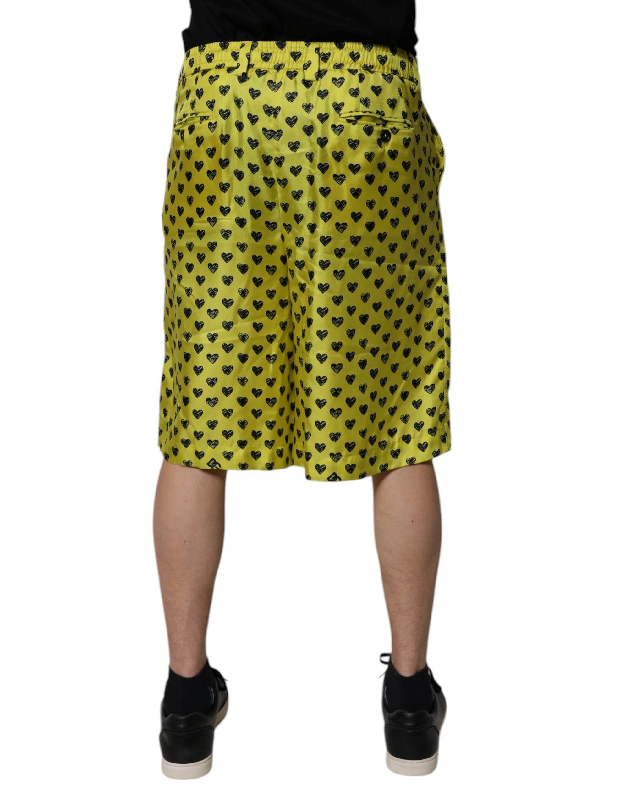 Dolce & Gabbana Green Silk Heart Print Bermuda Shorts - Hilstor