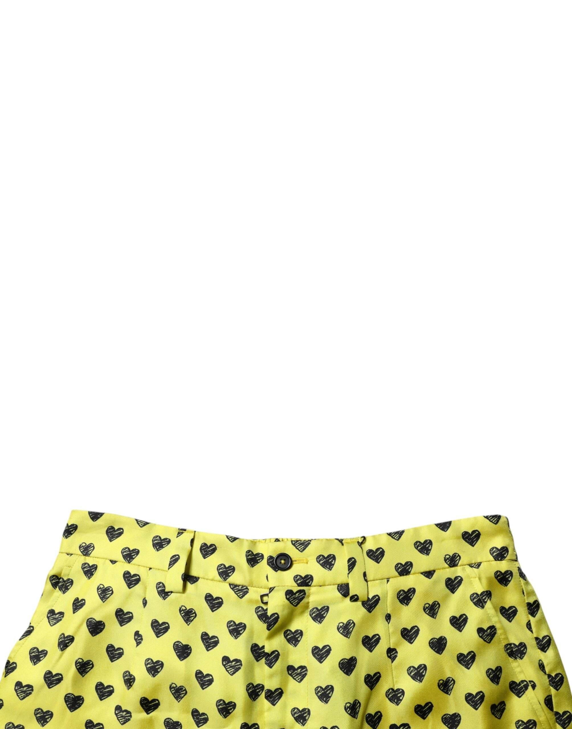 Dolce & Gabbana Green Silk Heart Print Bermuda Shorts - Hilstor