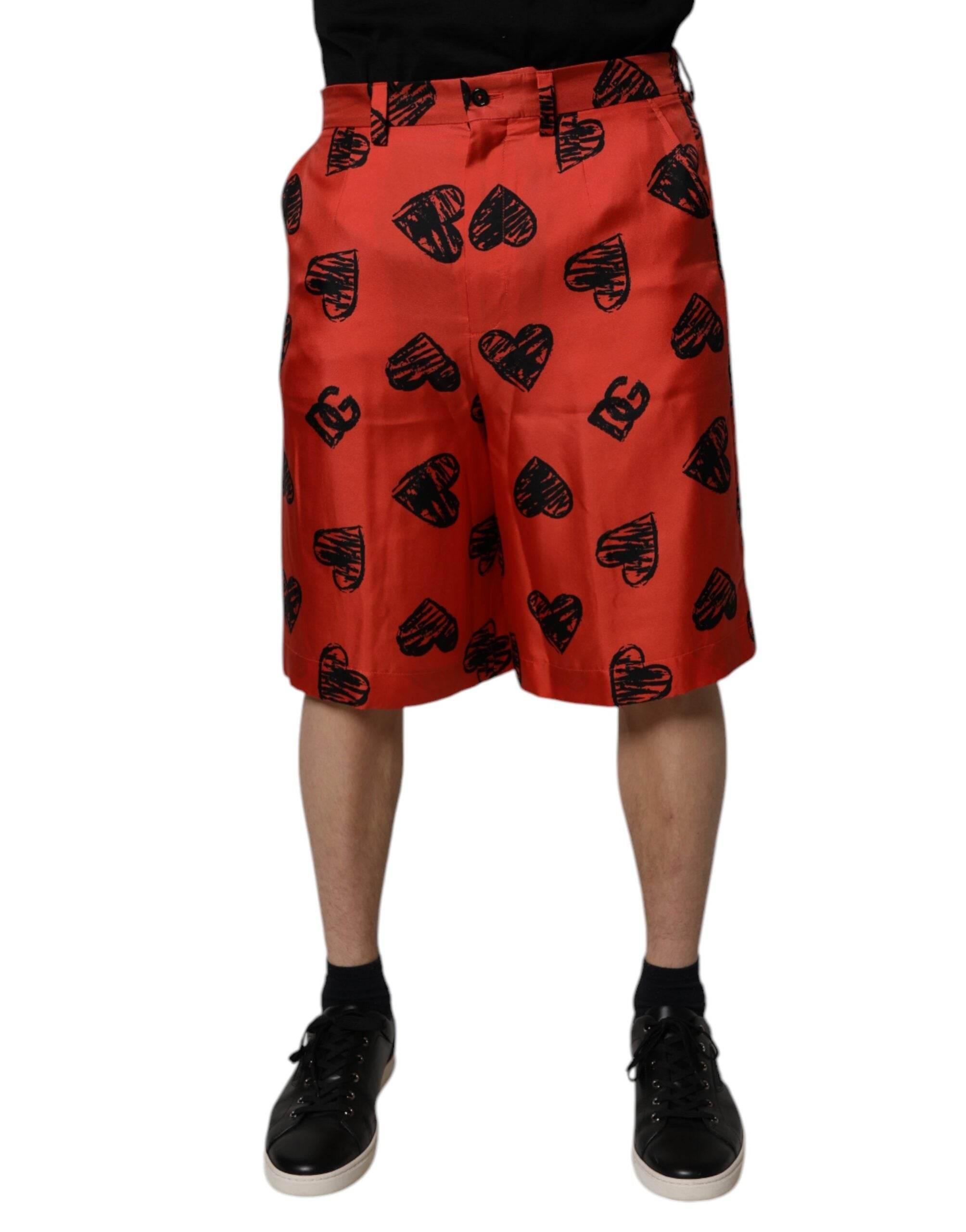 Dolce & Gabbana Orange Silk Heart Print Bermuda Shorts - Hilstor