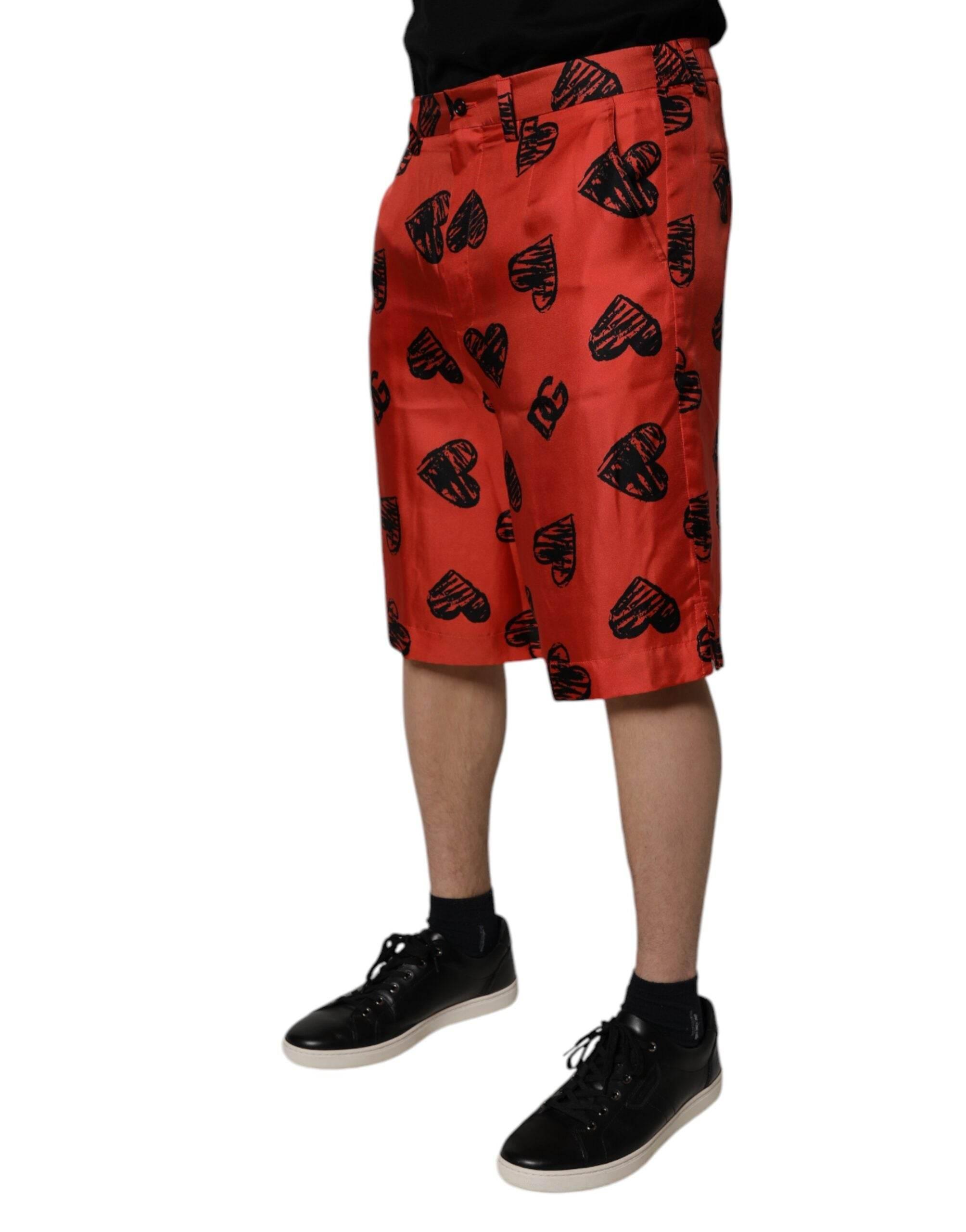 Dolce & Gabbana Orange Silk Heart Print Bermuda Shorts - Hilstor
