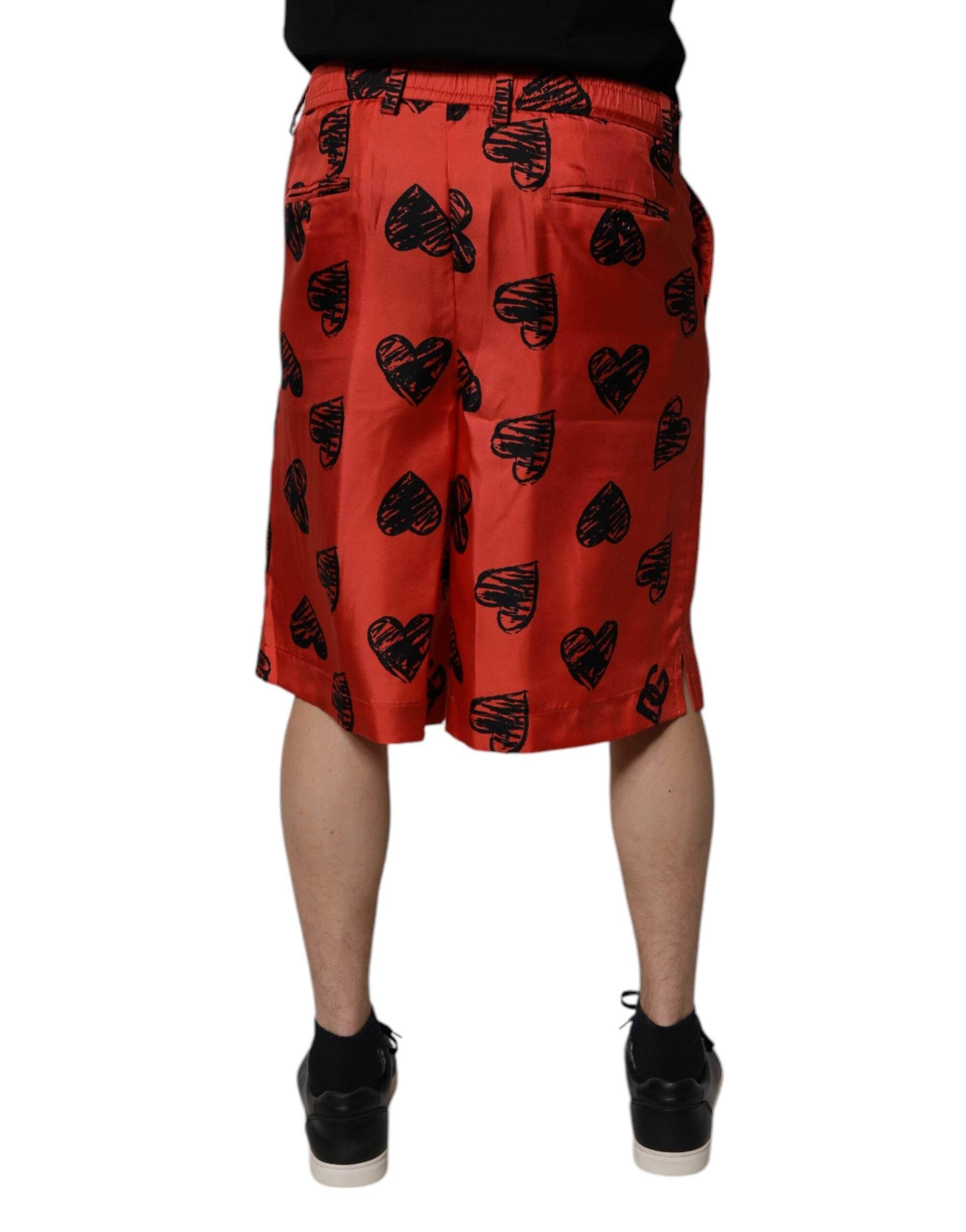 Dolce & Gabbana Orange Silk Heart Print Bermuda Shorts - Hilstor