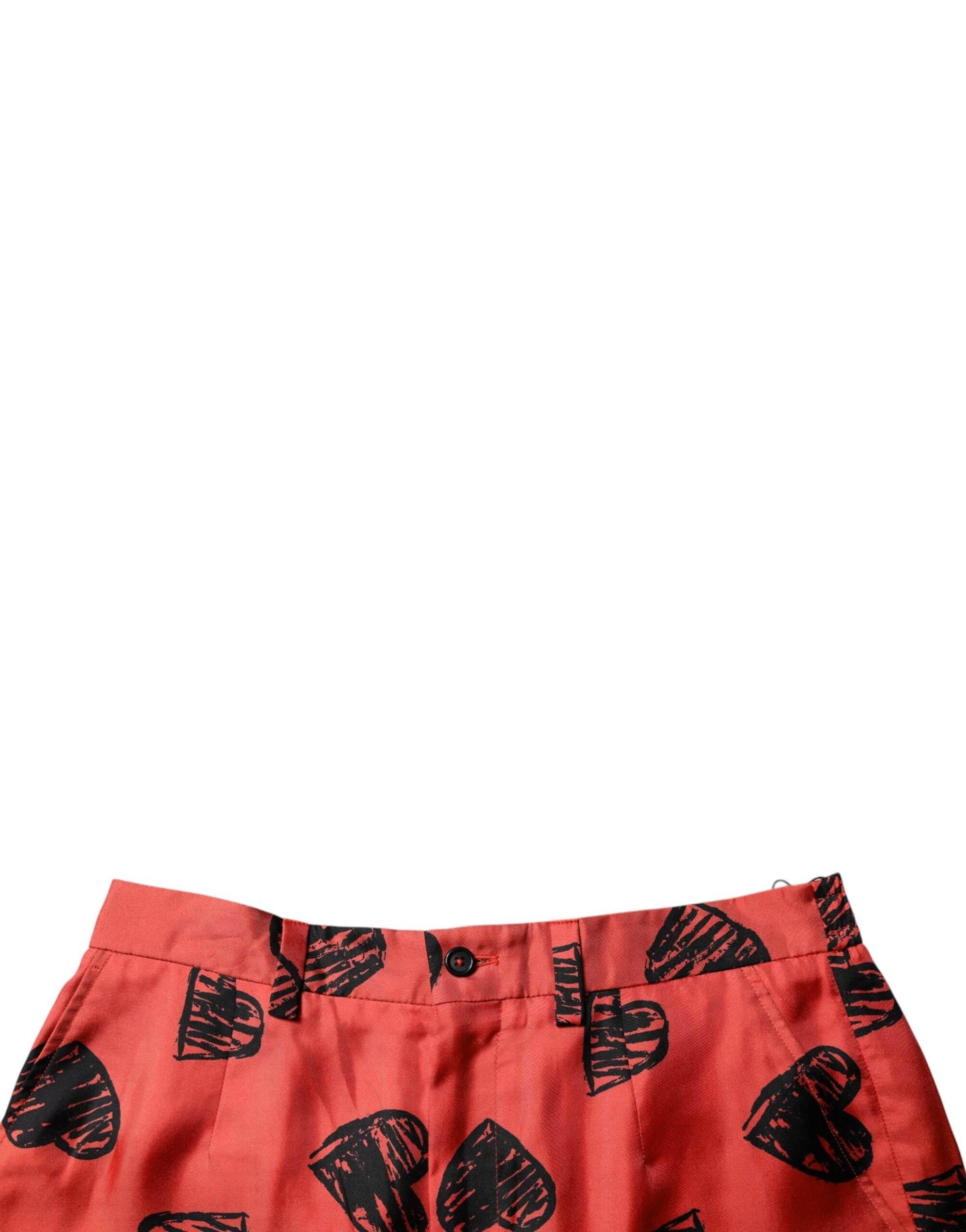 Dolce & Gabbana Orange Silk Heart Print Bermuda Shorts - Hilstor