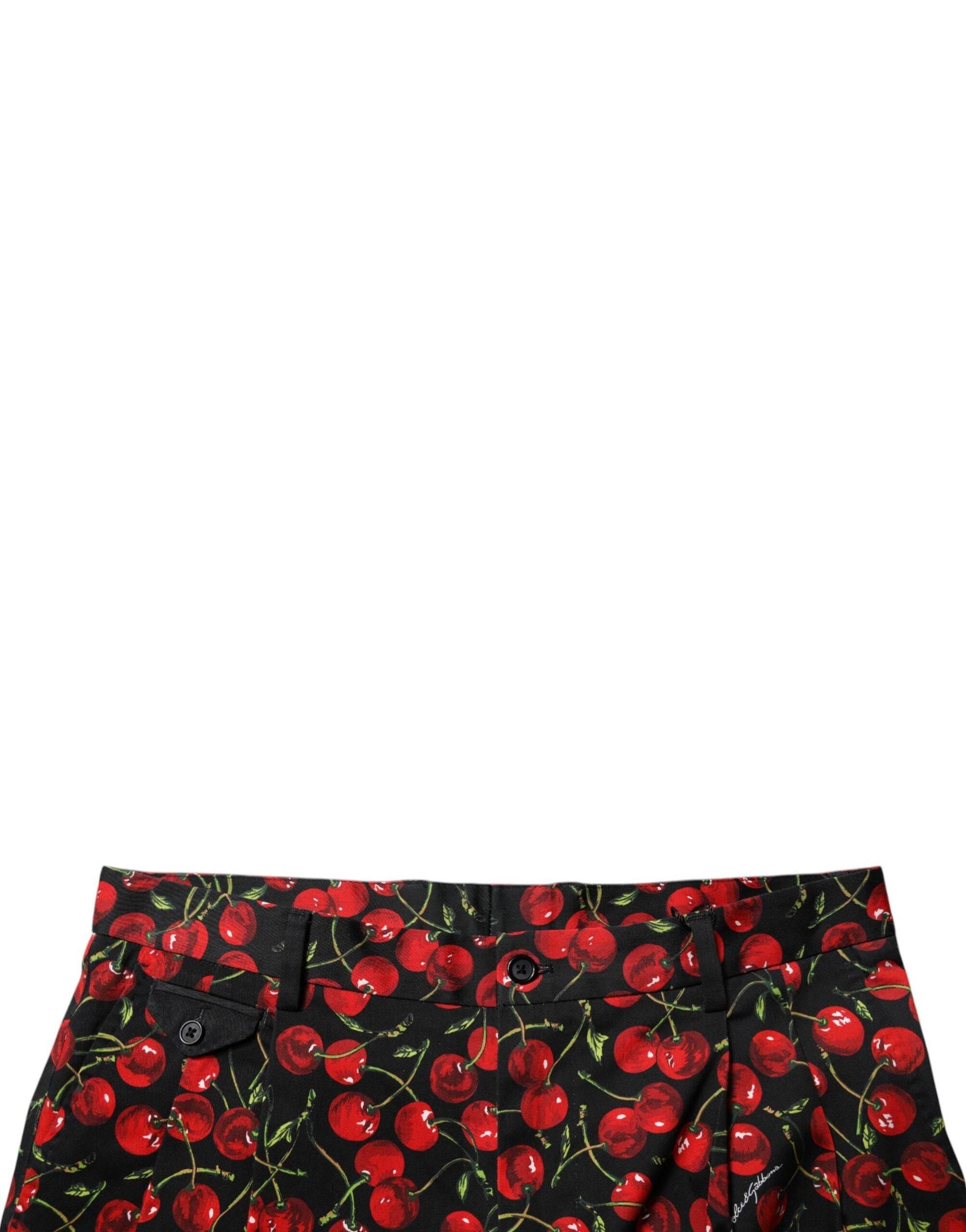 Dolce & Gabbana Black Red Cherry Print Bermuda Cotton Shorts - Hilstor