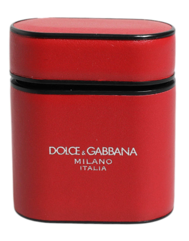 Dolce & Gabbana Red Calfskin Leather Logo Print Flip Holder Airpods Case - Hilstor