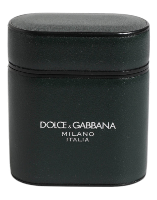 Dolce & Gabbana Black Calfskin Leather Logo Print Flip Holder Airpods Case - Hilstor