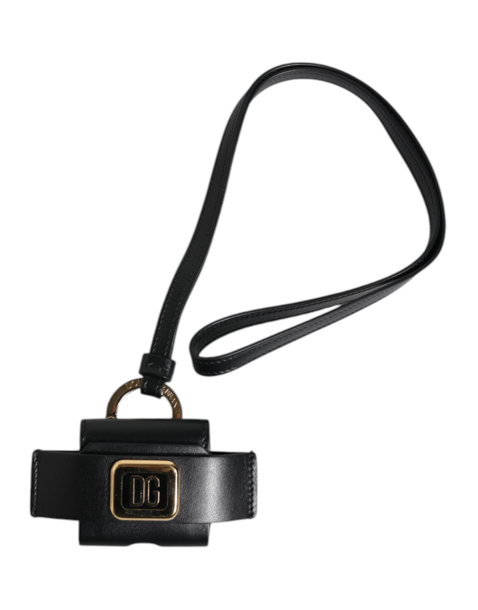 Dolce &amp; Gabbana sort læderrem Gold Metal Logo Plaque Airpods etui