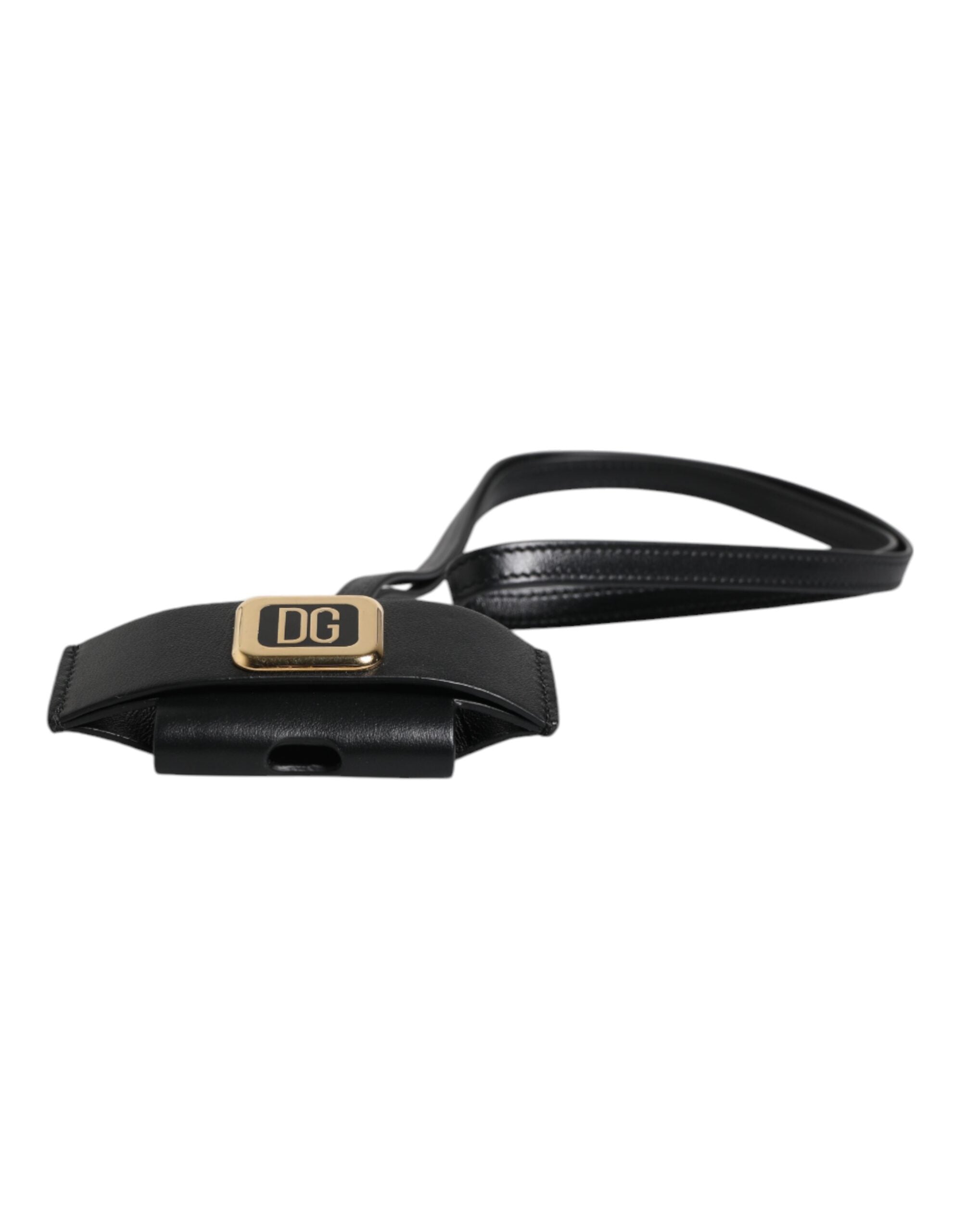 Dolce &amp; Gabbana sort læderrem Gold Metal Logo Plaque Airpods etui