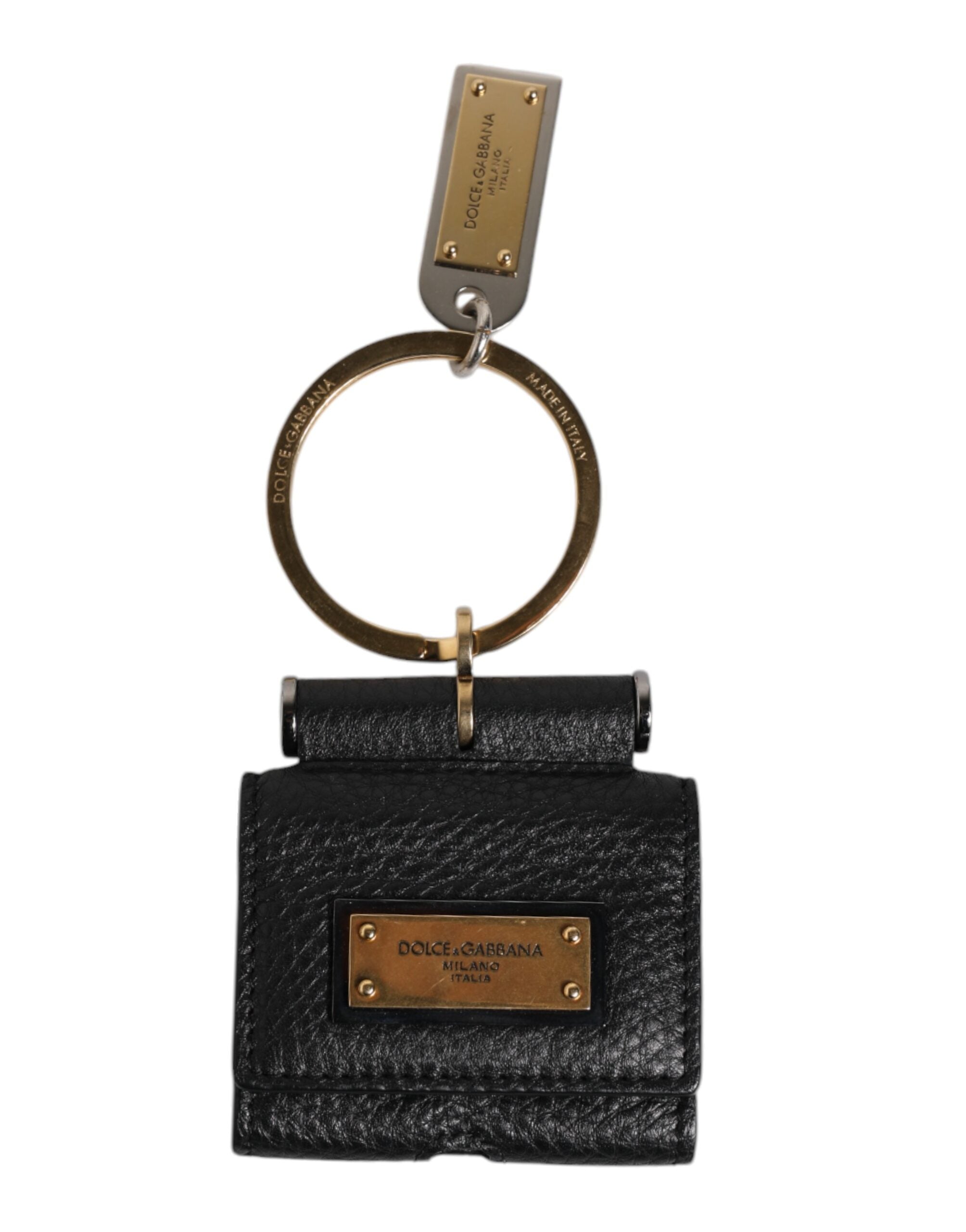 Dolce &amp; Gabbana sort læderrem Gold Metal Logo Plaque Airpods etui