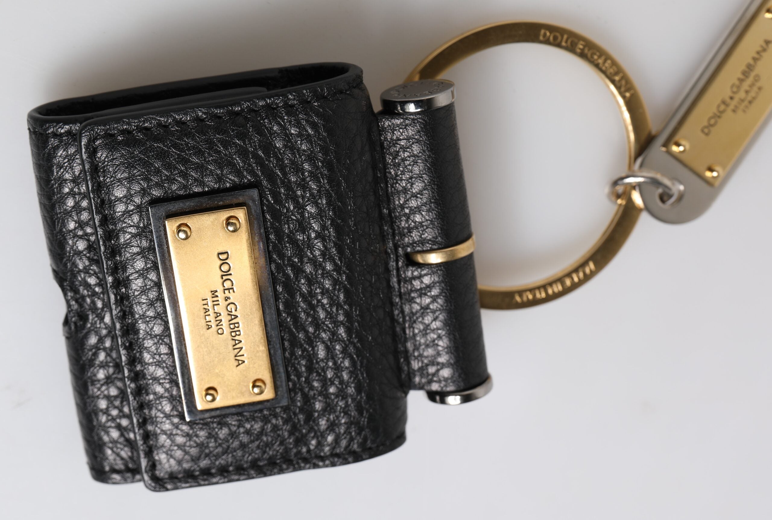 Dolce &amp; Gabbana sort læderrem Gold Metal Logo Plaque Airpods etui