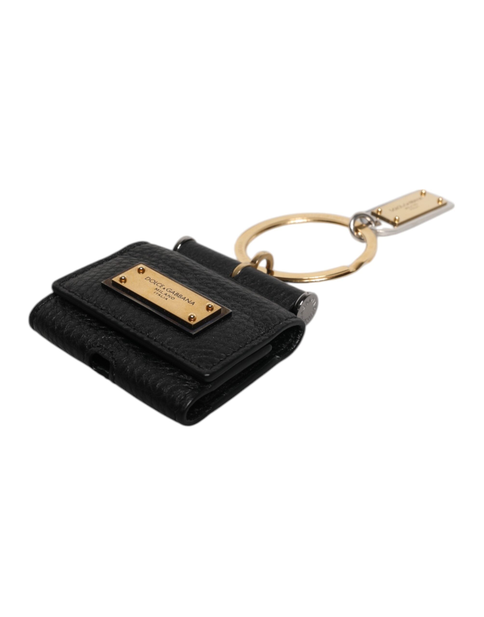 Dolce &amp; Gabbana sort læderrem Gold Metal Logo Plaque Airpods etui
