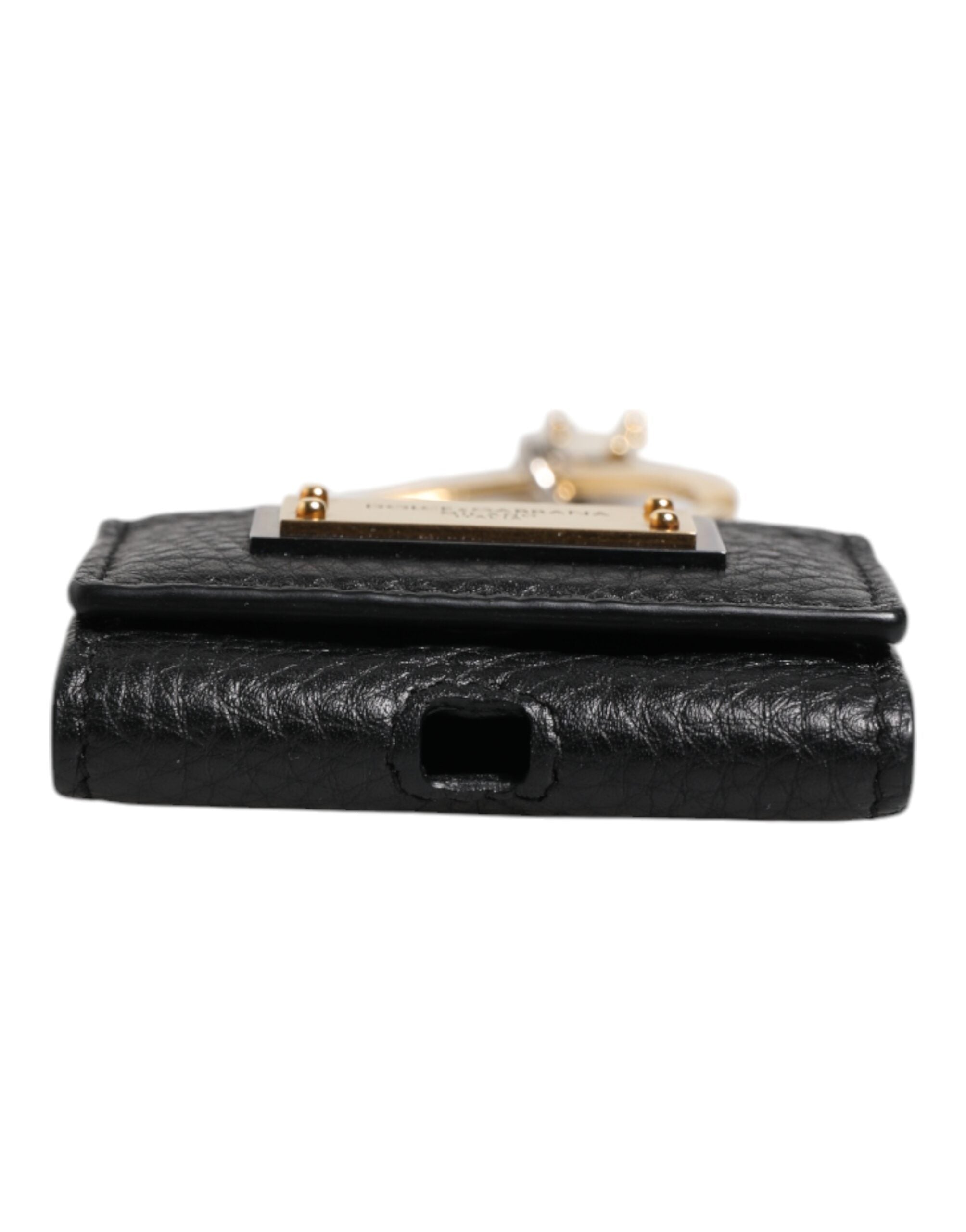 Dolce &amp; Gabbana sort læderrem Gold Metal Logo Plaque Airpods etui