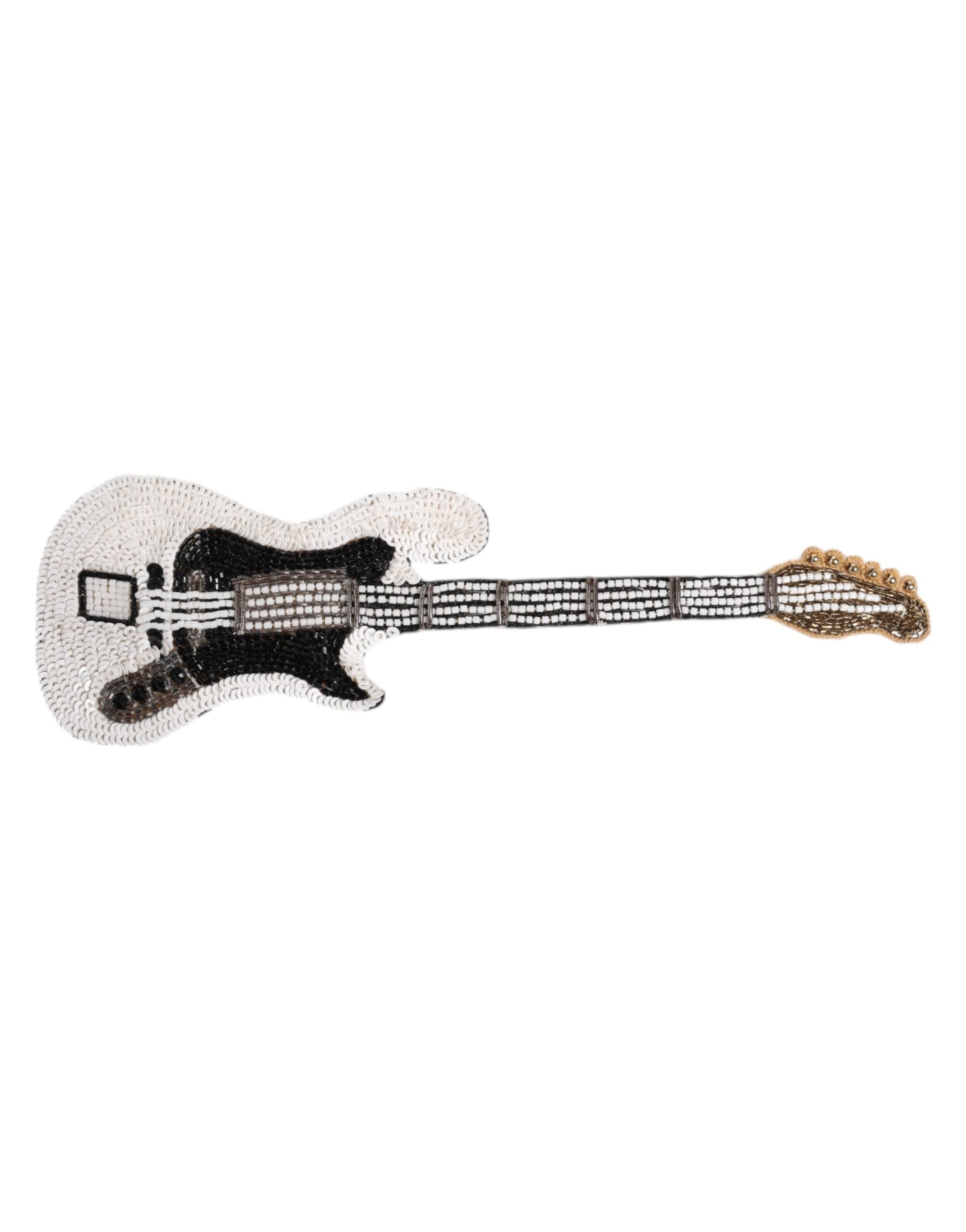 Dolce &amp; Gabbana Gold Messing Logo Beaded Guitar Pin Broche