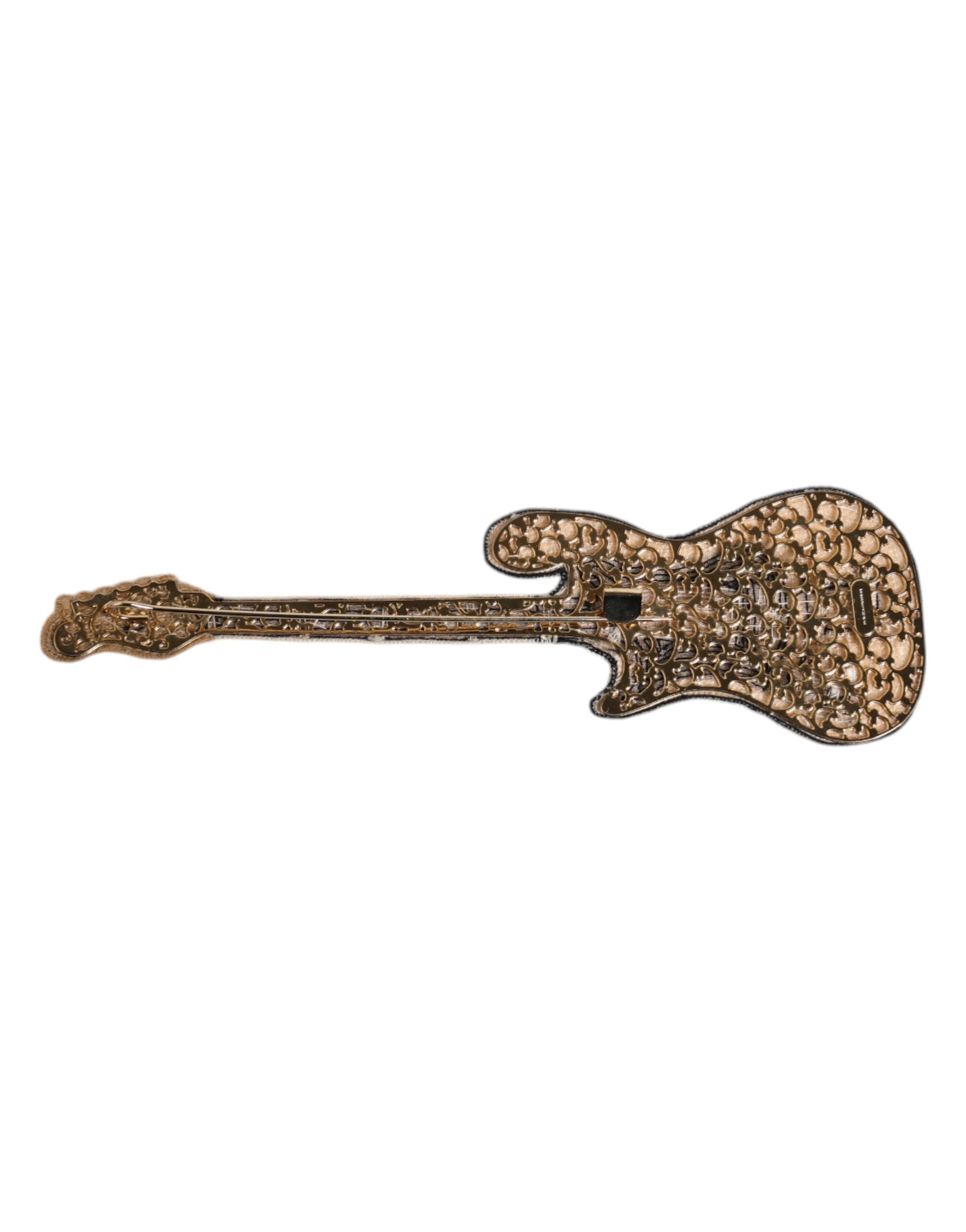 Dolce &amp; Gabbana Gold Messing Logo Beaded Guitar Pin Broche