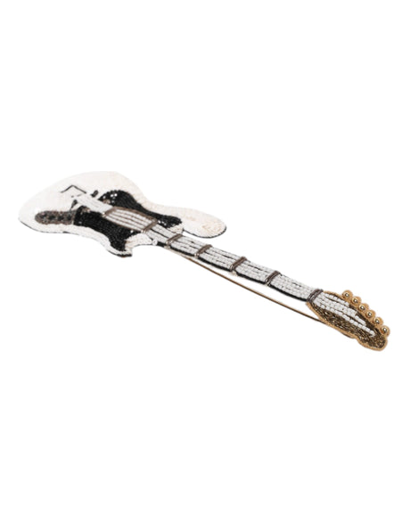 Dolce &amp; Gabbana Gold Messing Logo Beaded Guitar Pin Broche