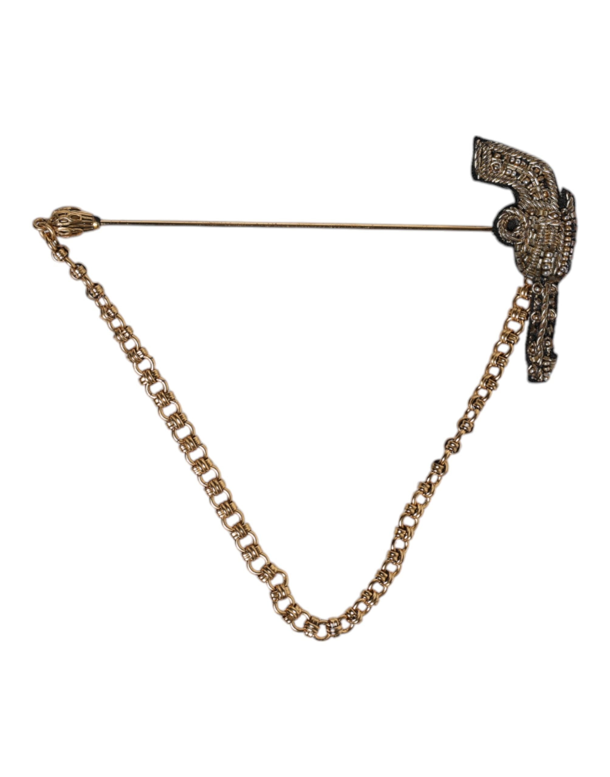 Dolce &amp; Gabbana Sort Guld Messing Kobber Revolver Broche Lapel Pin