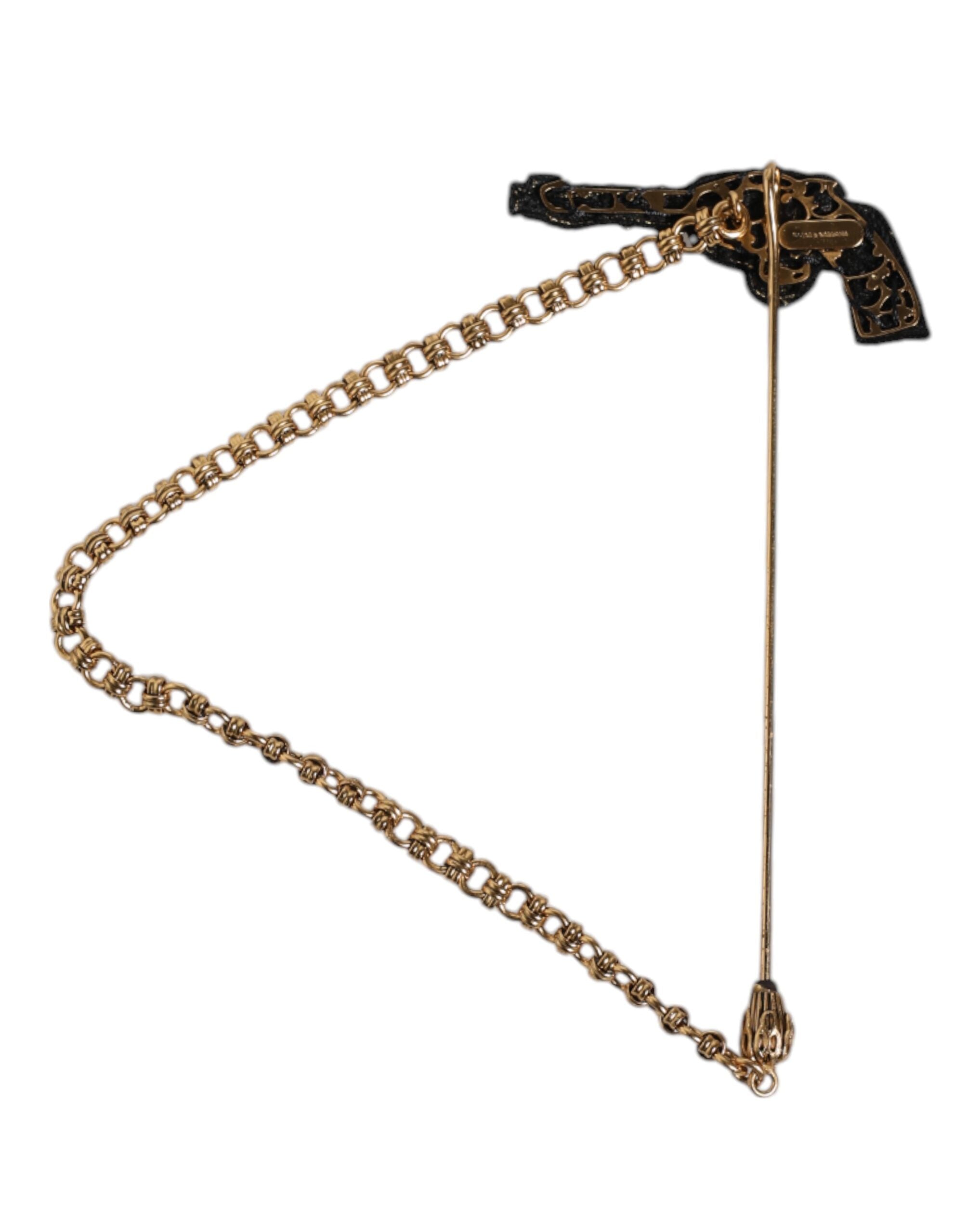 Dolce &amp; Gabbana Sort Guld Messing Kobber Revolver Broche Lapel Pin