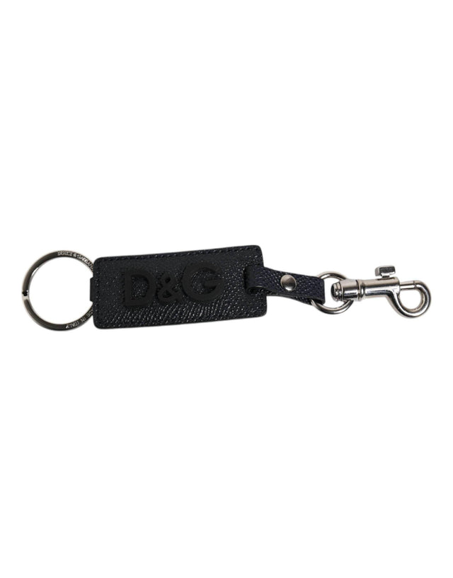 Dolce & Gabbana Blue Calf Leather DG Logo Silver Brass Keyring Keychain - Hilstor