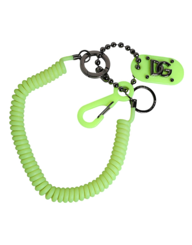 Dolce & Gabbana Green Springy Key Holder DG Logo Men's Keychain Keyring - Hilstor