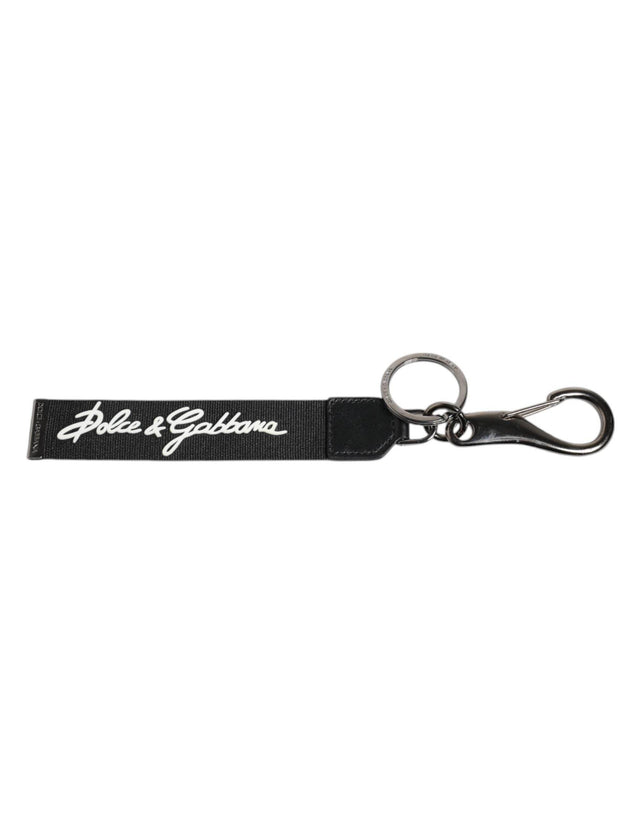 Dolce & Gabbana Black White DG Logo Silver Men Keychain Polyester Keyring - Hilstor