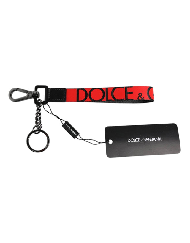 Dolce & Gabbana Red Logo Nylon Silver Brass Men Holder Keychain Keyring - Hilstor