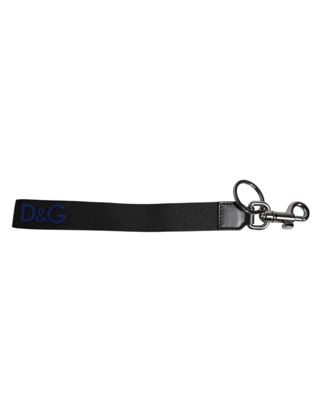 Dolce & Gabbana Black Logo Nylon Silver Brass Men Holder Keychain Keyring - Hilstor