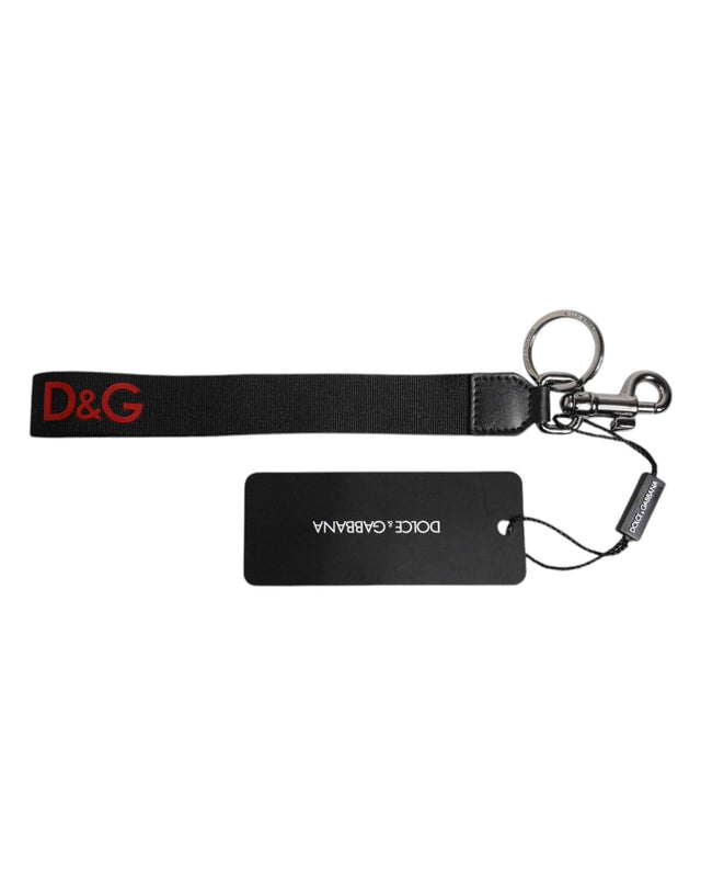 Dolce & Gabbana Black Logo Nylon Silver Brass Men Holder Keychain Keyring - Hilstor